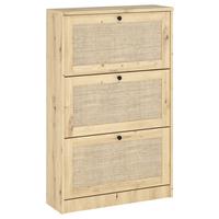 Billenős Cipősszekrény 3 Ajtós Rattan - fekete, Konventionell, faalapú anyag/fém (60/127,2/26,8cm)