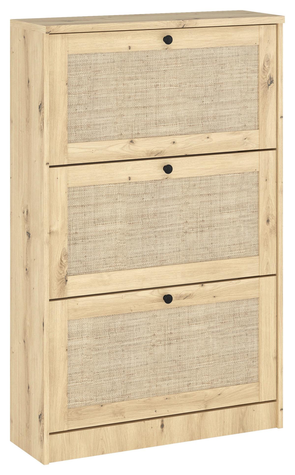 Billenős Cipősszekrény 3 Ajtós Rattan - fekete, Konventionell, faalapú anyag/fém (60/127,2/26,8cm)