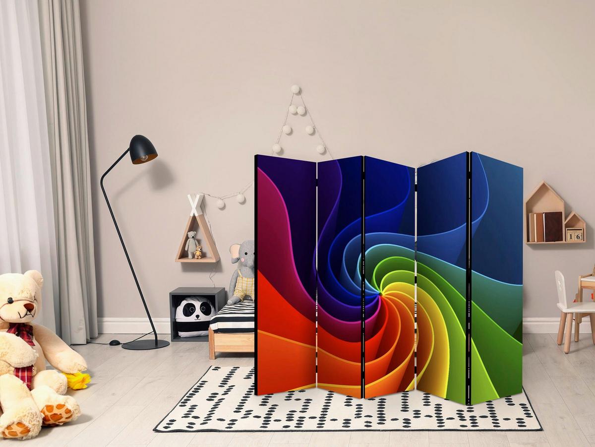 Paravan Colorful Pinwheel I, 5-Delni, Dvostranski - večbarvno, Basics, tekstil/les (225/172/3cm) - artgeist