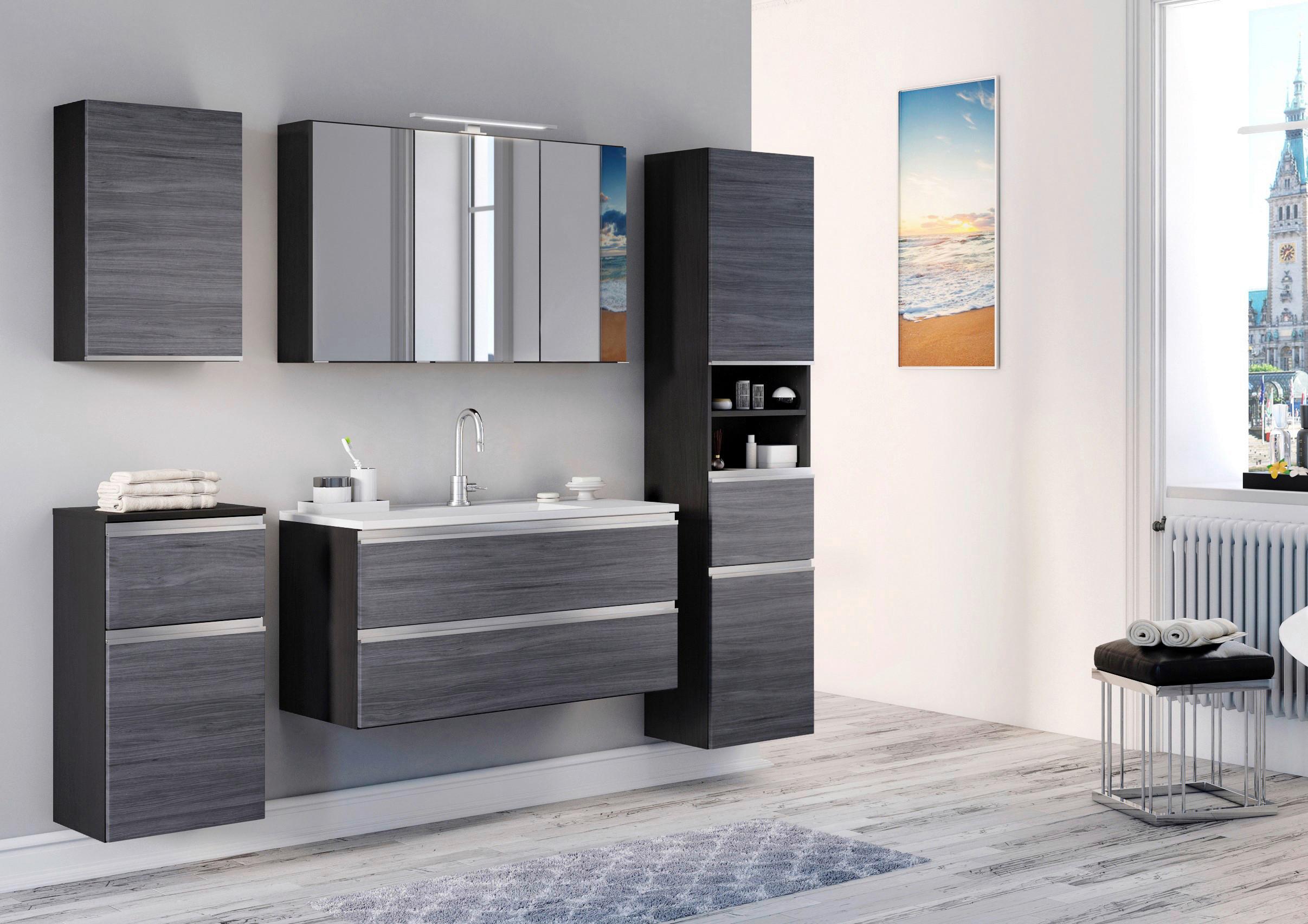 Spiegelschrank Arezzo mit LED 3-türig ca. 100x64 cm Grau - Alufarben, Basics, Glas/Holzwerkstoff (100/64/20cm) - Held