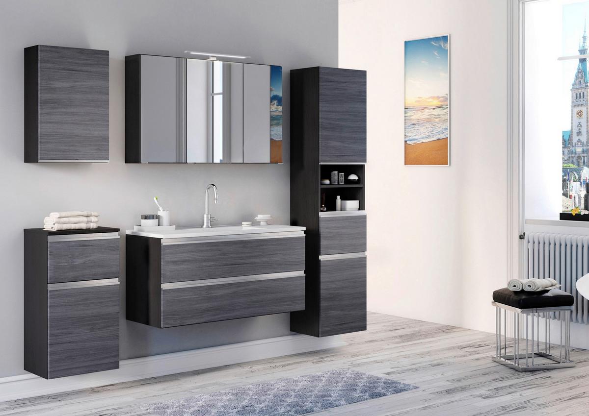 Spiegelschrank Arezzo mit LED 3-türig ca. 100x64 cm Grau - Alufarben, Basics, Glas/Holzwerkstoff (100/64/20cm) - Held