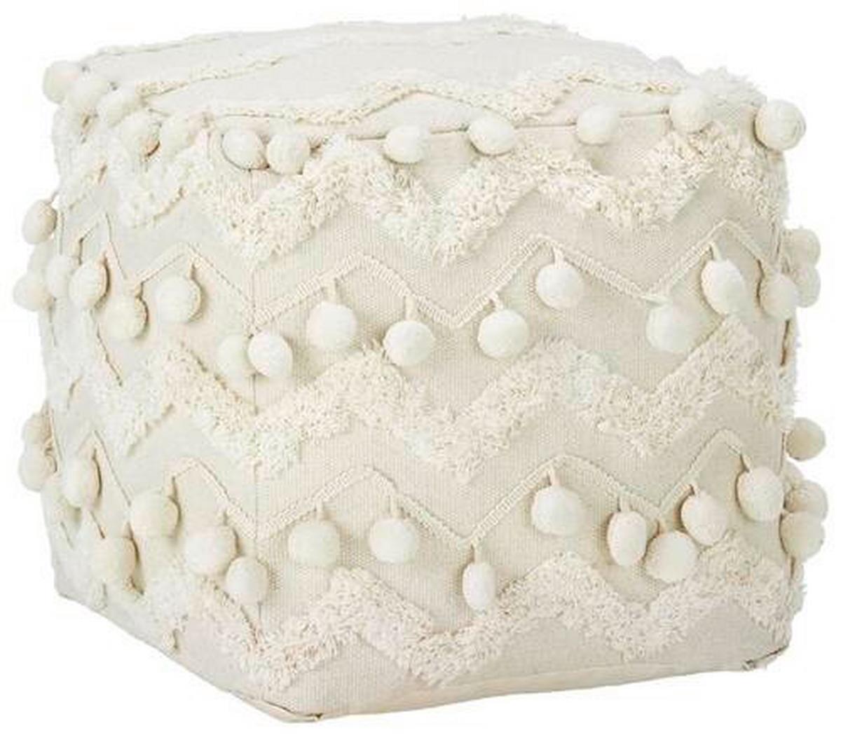 Pouf POMPOM Pompom in Creme ca. 45x45x45cm - Creme, ROMANTIK / LANDHAUS, Textil (45/45/45cm) - Zandiara