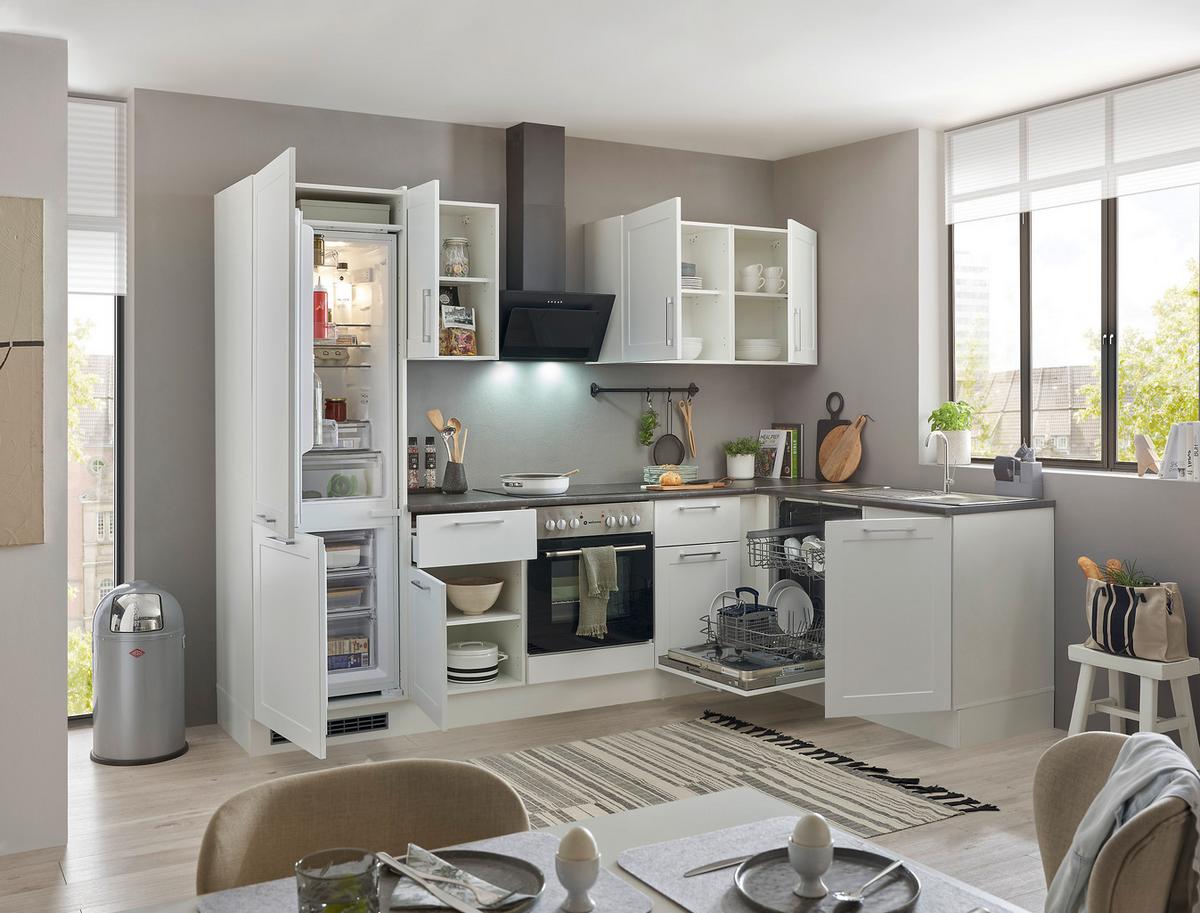 Eckküche Marseille mit Geräten ca. 280x175 cm Weiß - Chromfarben/Anthrazit, Design, Holzwerkstoff/Metall (280/175cm) - P & B