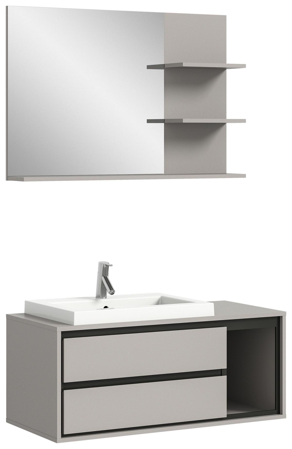 LUSTRO ŚCIENNE JARU - szary, Modern, materiał drewnopochodny (100/69/16cm) - MID.YOU