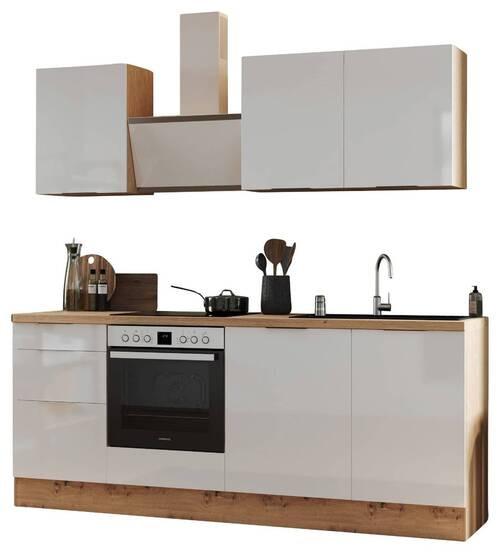 Küchenblock Elisabeth Weiß ca. 220 cm - Weiß Hochglanz/Eiche Artisan, LIFESTYLE, Holzwerkstoff/Metall (220cm) - Respekta