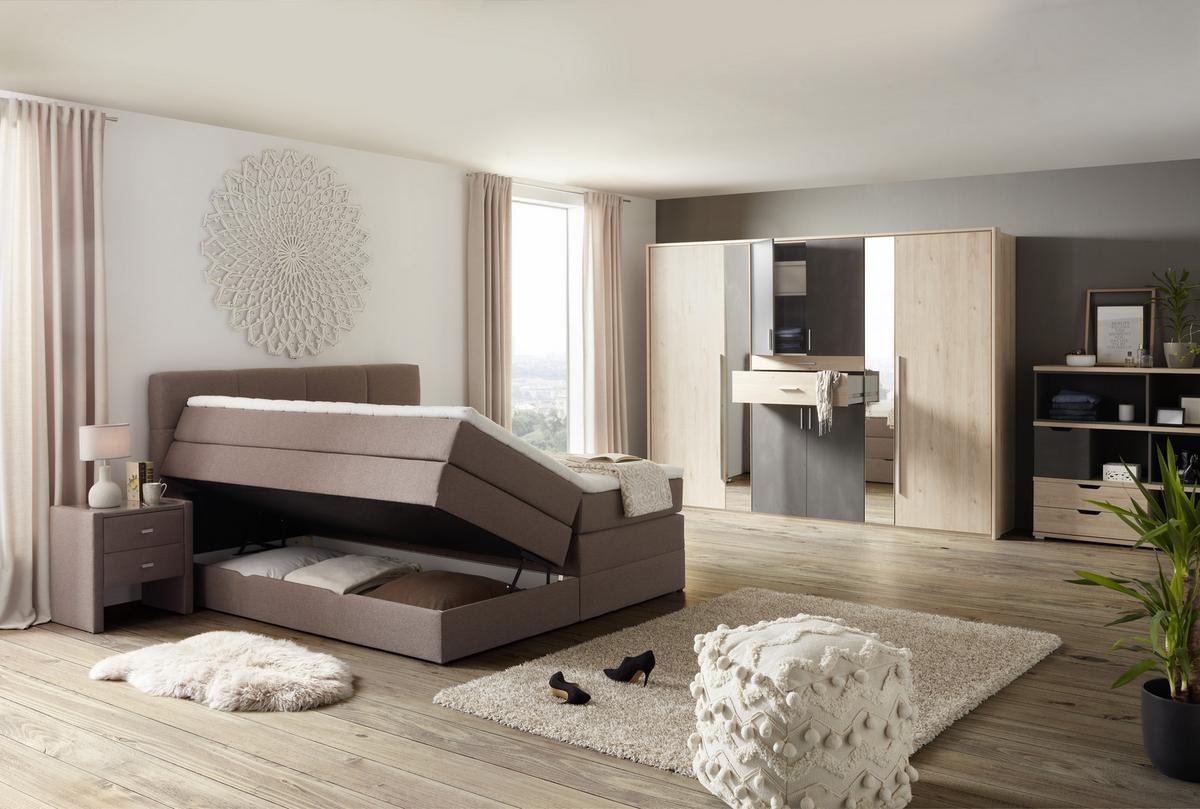 Nočna Omarica Linzi - srebrne barve/rjava, Konvencionalno, umetna masa/tekstil (52/55/39cm) - Premium Living