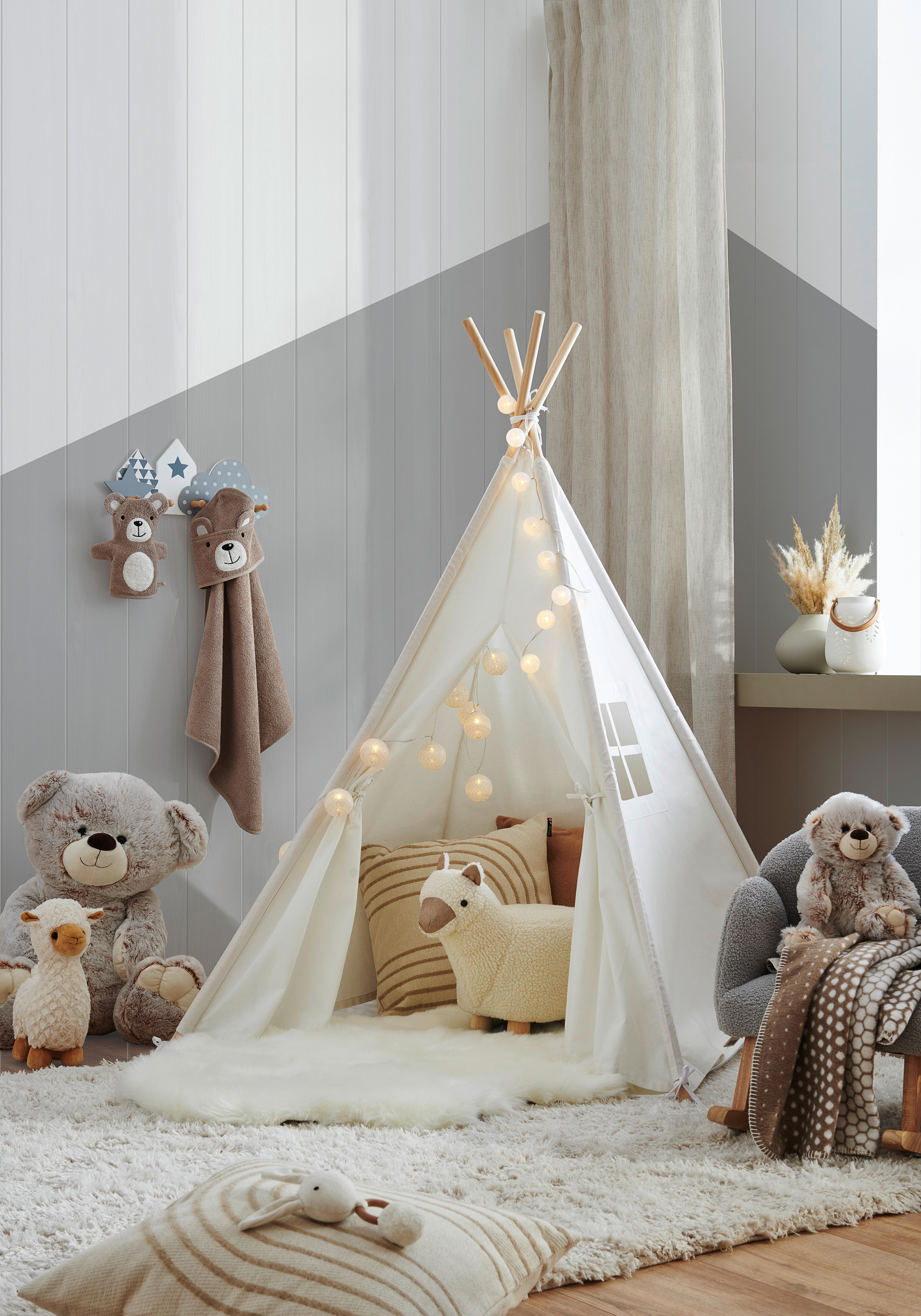 NAMIOT DO ZABAWY TIPI - SMILE - kremowy, Basics, drewno/tkanina (120/120/154cm) - My Baby Lou