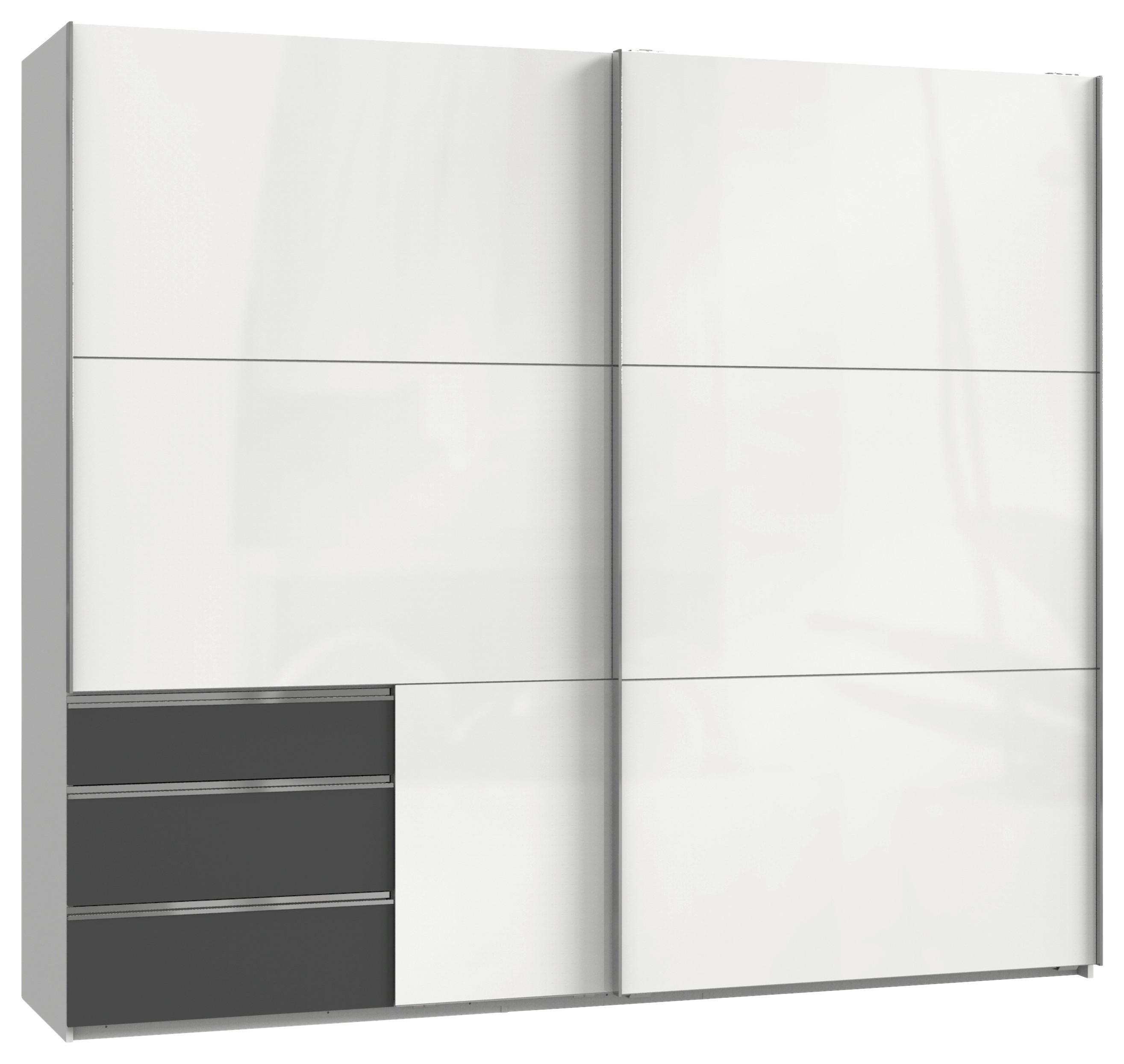 Schwebetürenschrank Level 36D ca. 250 cm Graphitfarben/Weiß - Chromfarben/Weiß Hochglanz, MODERN, Holzwerkstoff/Metall (250/216/65cm) - MID.YOU