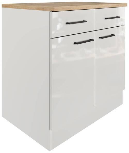 Küchenunterschrank in Lichtgrau glänzend - Schwarz/Grau, MODERN, Holzwerkstoff/Metall (80/86/60cm) - FlexWell