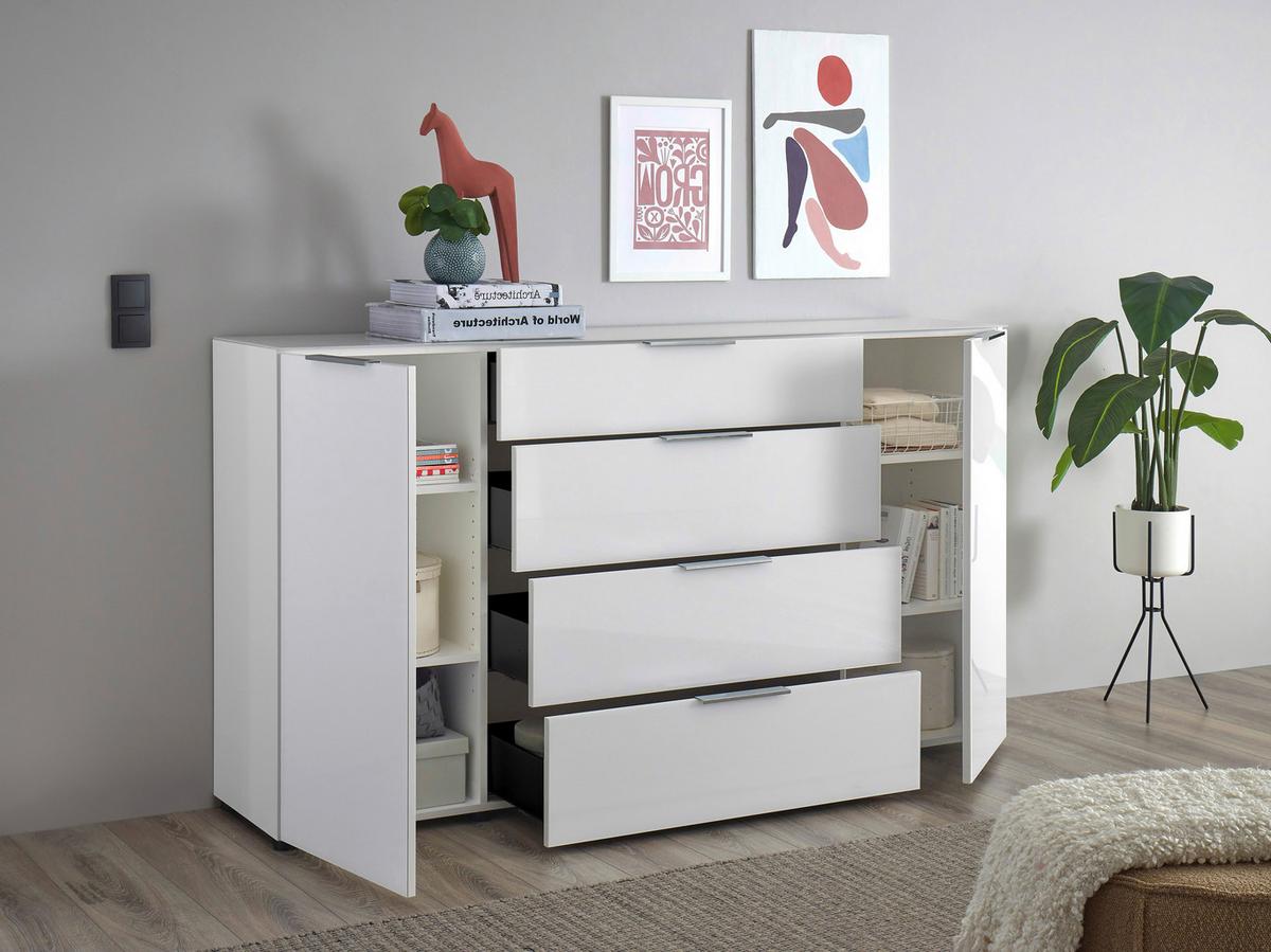 Sideboard Siena Weiss - Chromfarben/Weiss, Modern, Glas/Holzwerkstoff (180/99/40cm) - Mömax