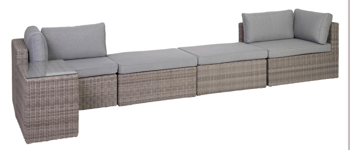 Loungegarnitur Palma 5-tlg aus Kunststoff mit Kissen - Grau, Basics, Glas/Textil (93/65/71cm) - Gardenson