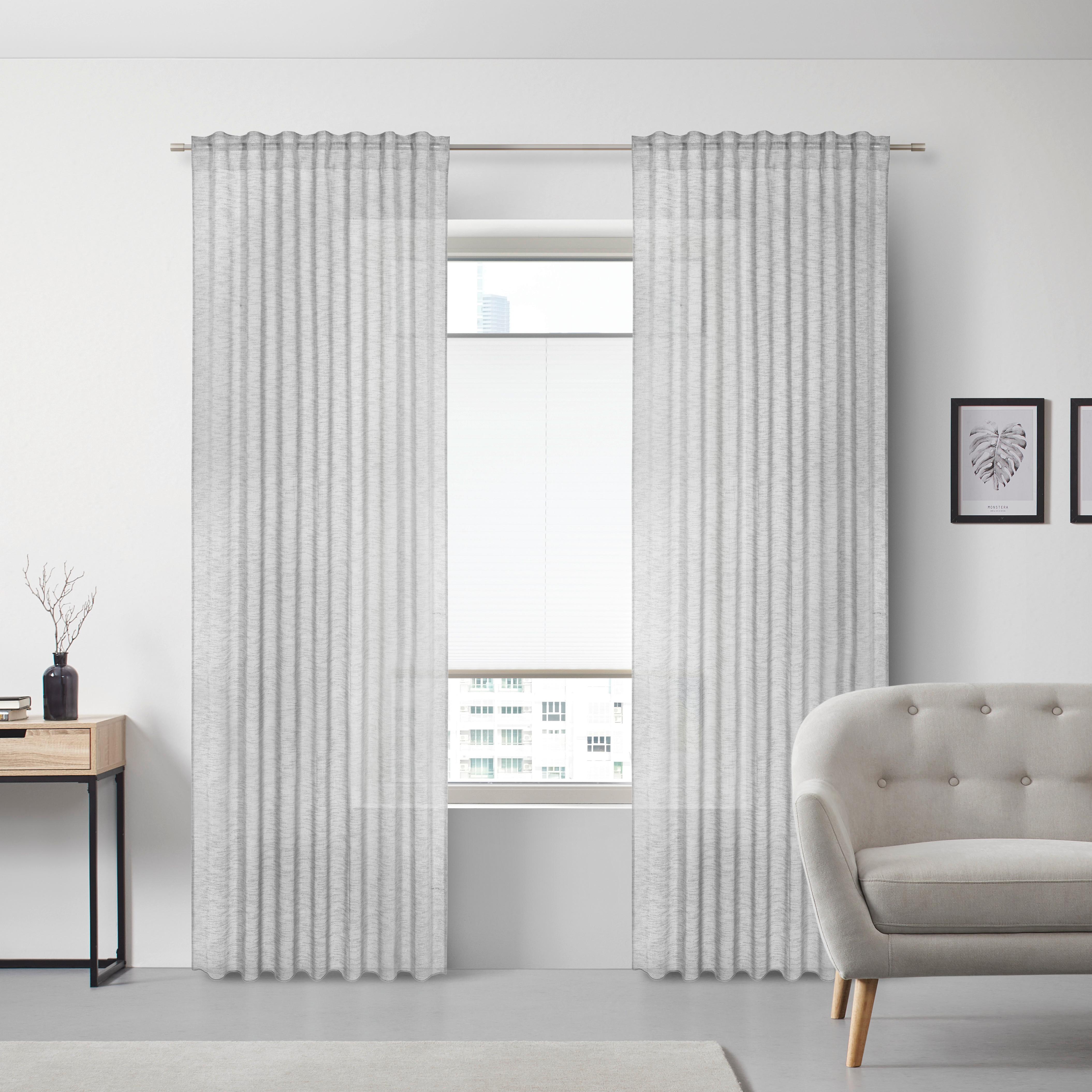 GARDINLÄNGD SIGRID -AKT- -EXT- - grå, Romantik / Lanthus, textil (140/245cm) - Premium Living