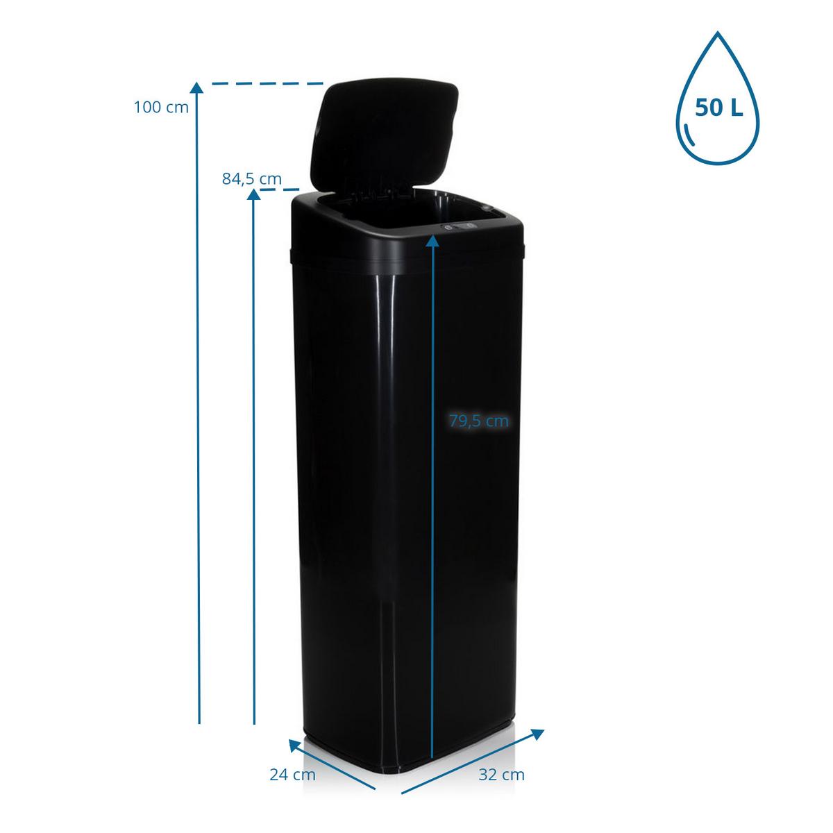Koš Za Smeti Clean V, 50 L, Črna, S Senzorjem - črna/visoki sijaj, Moderno, kovina/umetna masa (32/84/24cm) - MID.YOU
