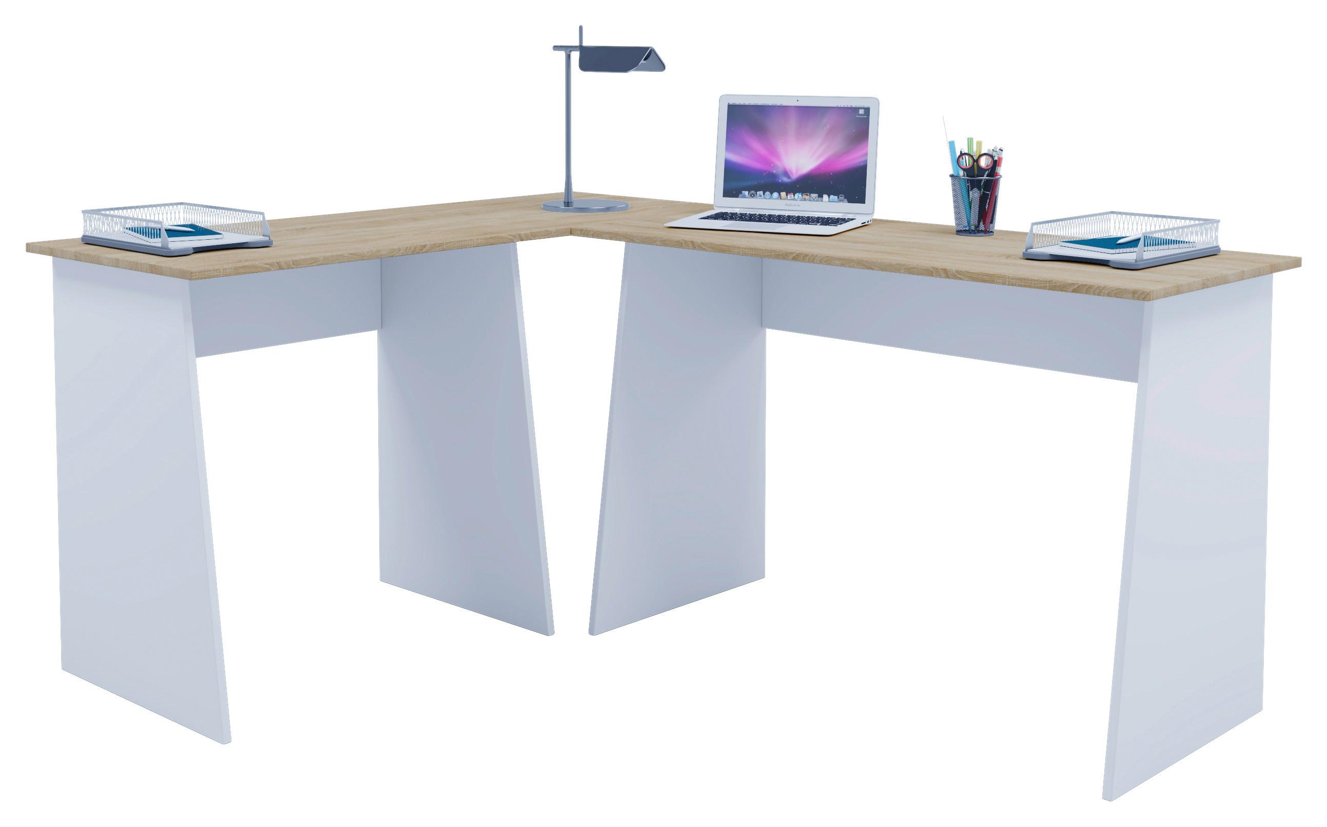 Kotna Pisalna Miza Masola, Bela, Hrast - bela/hrast sonoma, Design, leseni material (105/135/74cm) - MID.YOU