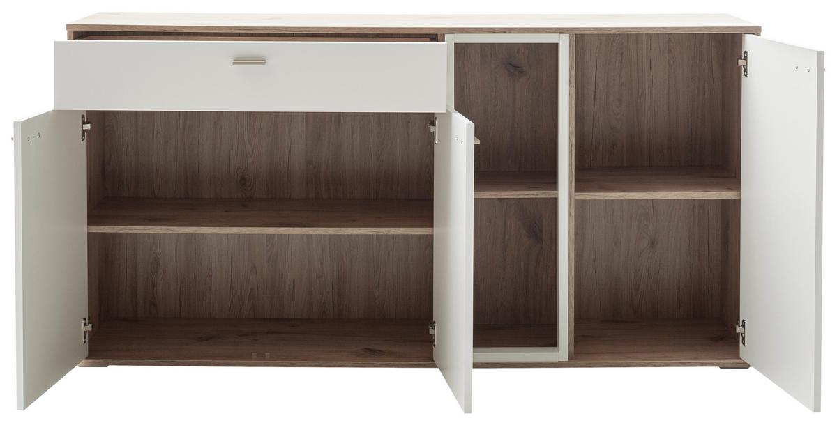 Sideboard Santerno Weiß/Eichefarben - Eichefarben/Weiß, KONVENTIONELL, Holzwerkstoff/Metall (168/85/44cm) - Mömax