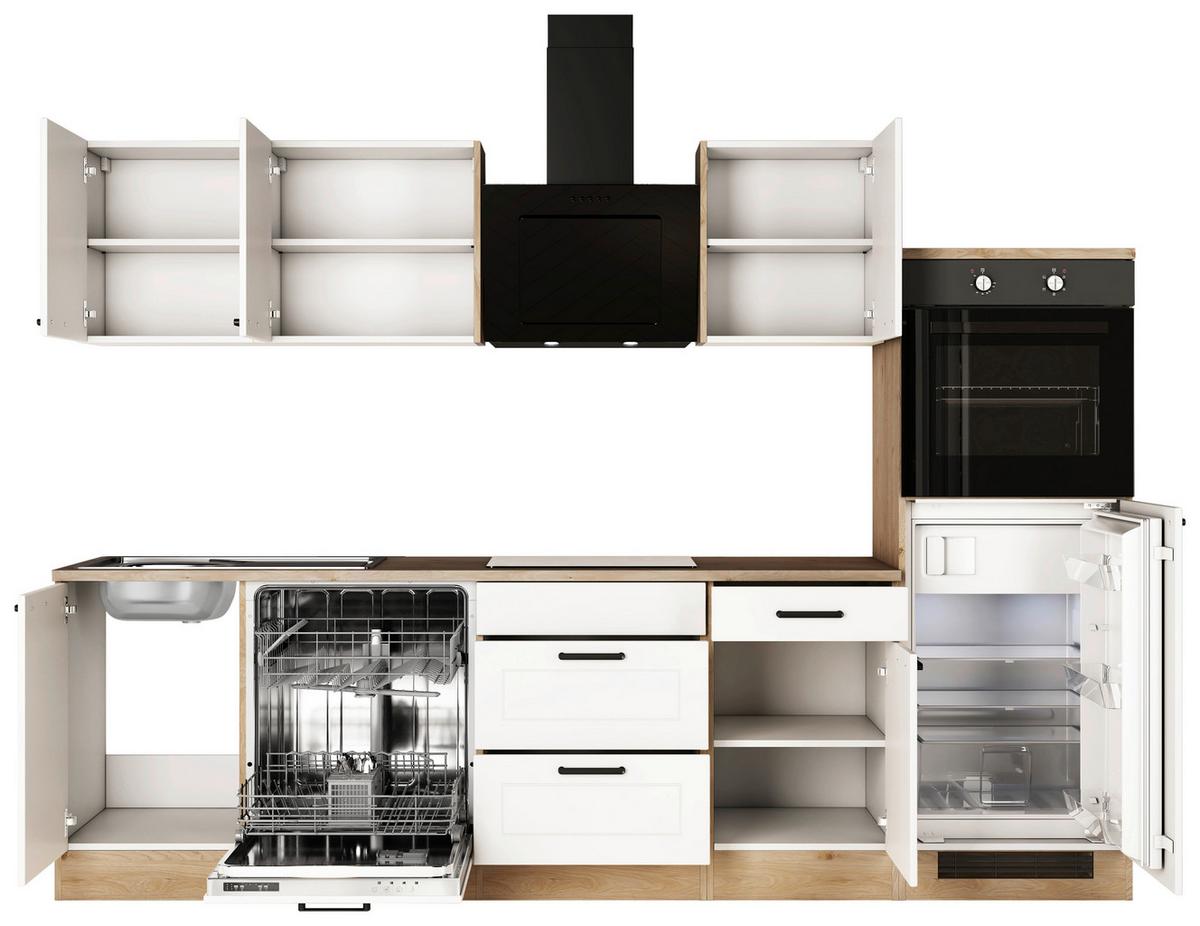 Kuhinjski Blok Z Aparati Julia, Bela, Barva Hrasta - črna/barve hrasta, Basics, kovina/leseni material (280cm) - FlexWell