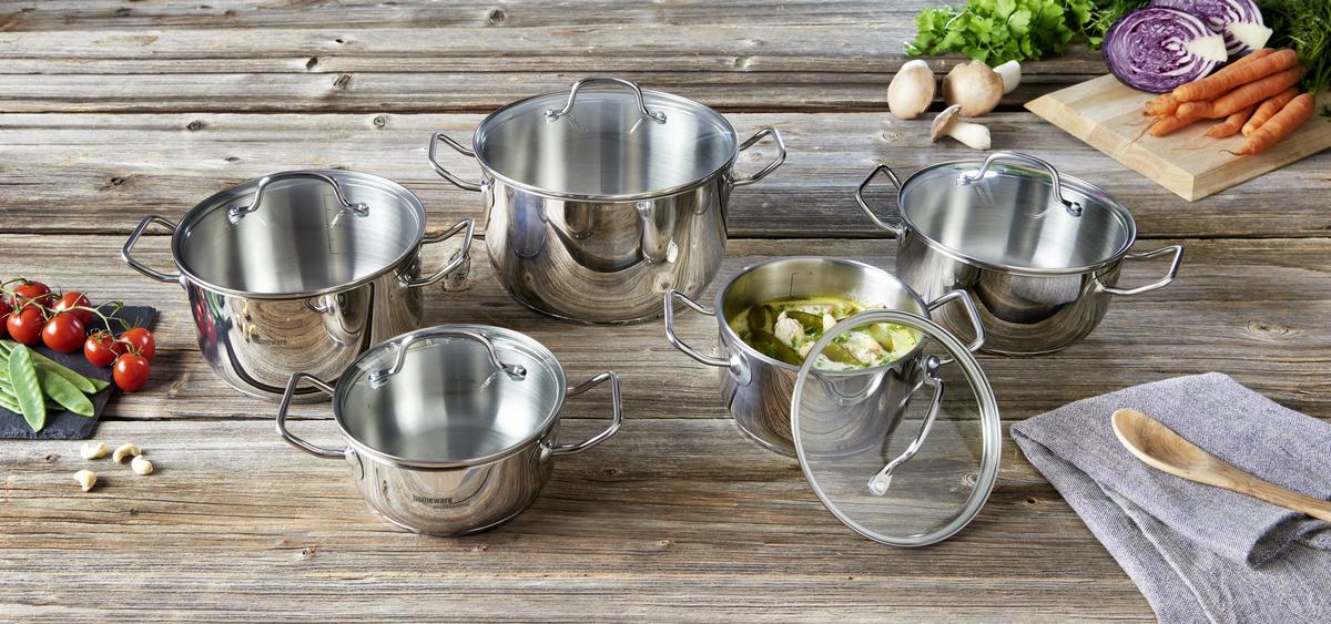 ZESTAW GARNKÓW PALMA - kolor stalowy/przejrzysty, Basics, metal/szkło - Homeware Profession.