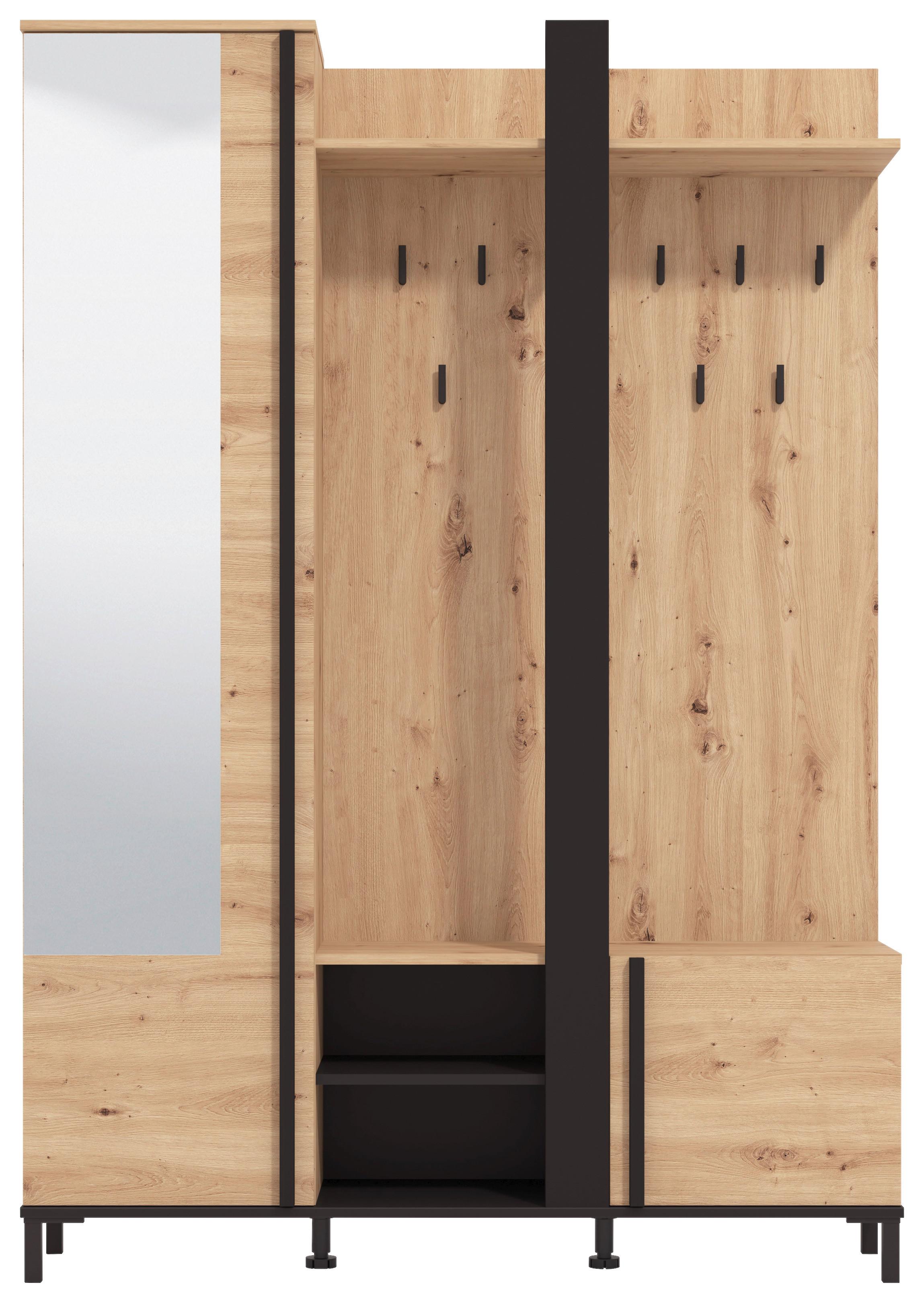 Előszobafal Nino - fekete/Artisan tölgy, Basics, faalapú anyag (134,5/192,5/34,5cm) - Carryhome