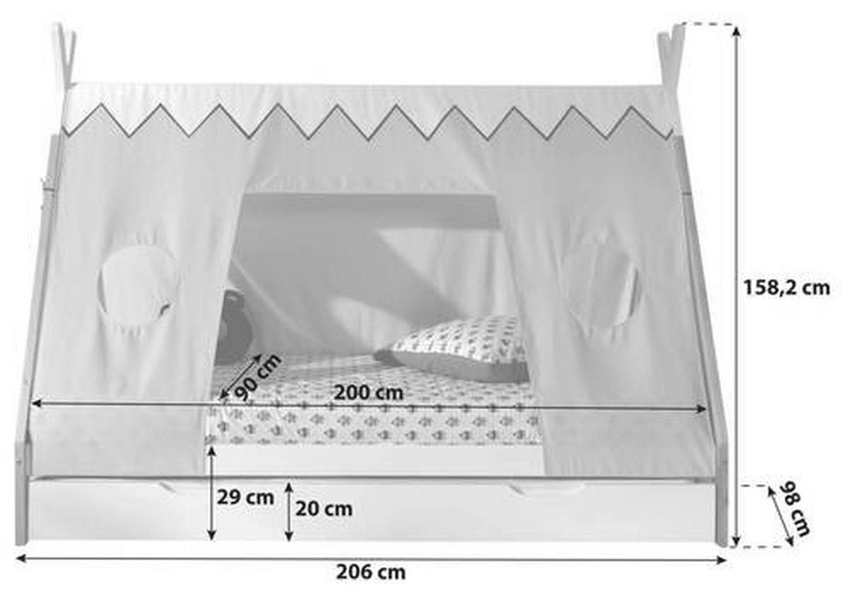 Hausbett "Tipi", 90x200 cm, weiß - Weiß/Kieferfarben, MODERN, Holz/Holzwerkstoff (90/200cm) - MID.YOU
