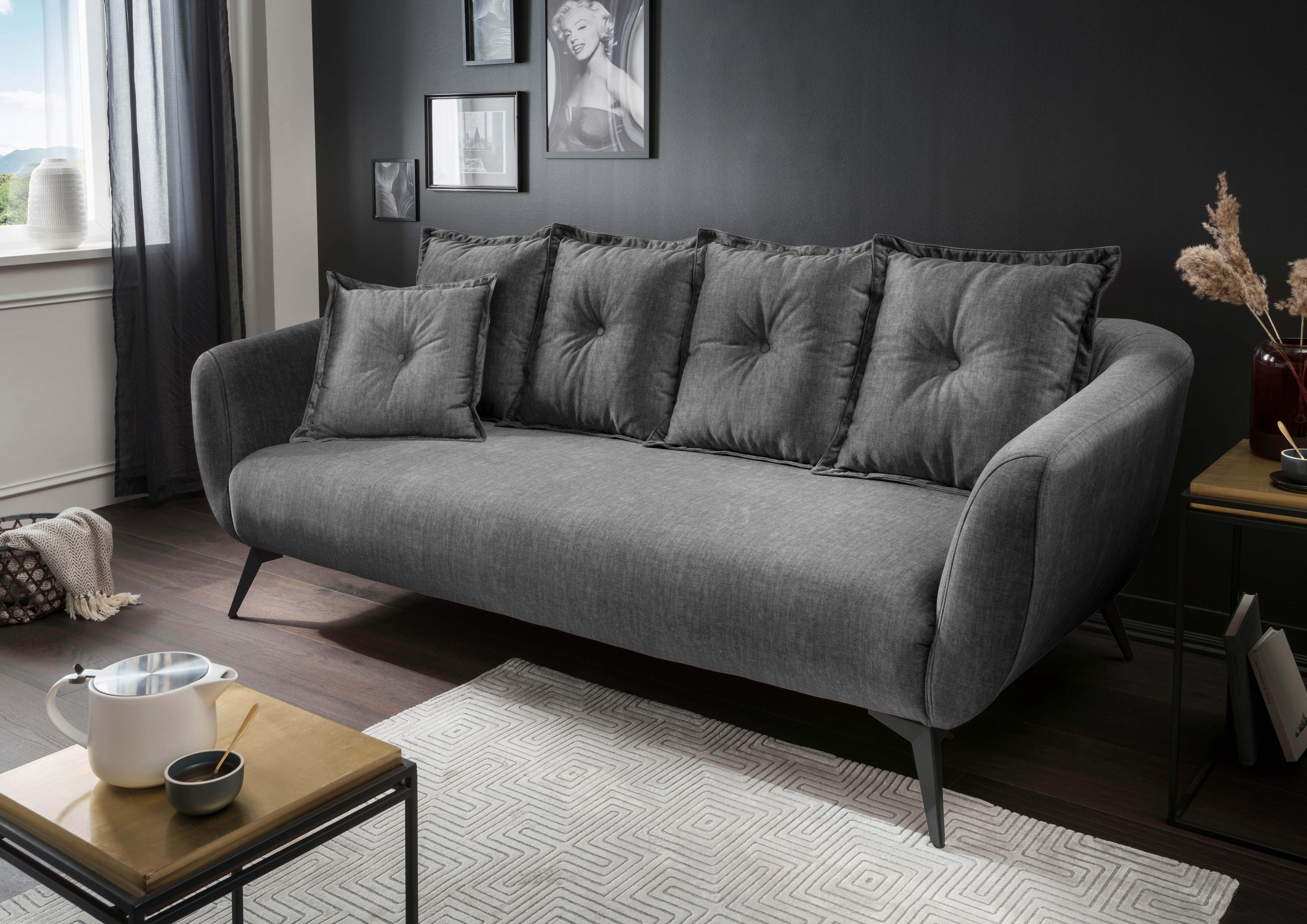 3-Sitzer-Sofa Baggio Grau Velours - Schwarz/Grau, MODERN, Holz/Textil (236/94/103cm) - Livetastic