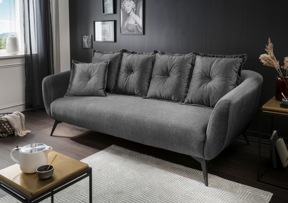 3-Sitzer-Sofa Baggio Grau Velours - Schwarz/Grau, MODERN, Holz/Textil (236/94/103cm) - Livetastic