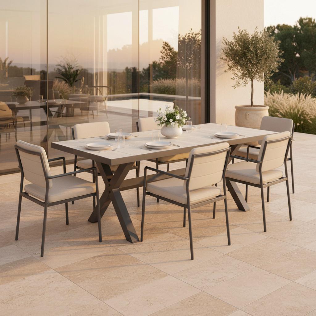 Gartentisch Fleur Dunkelgrau Metall/Keramik ca. 180x90,5 cm - Eichefarben/Dunkelgrau, MODERN, Keramik/Metall (180/75/90,5cm) - Bessagi Garden