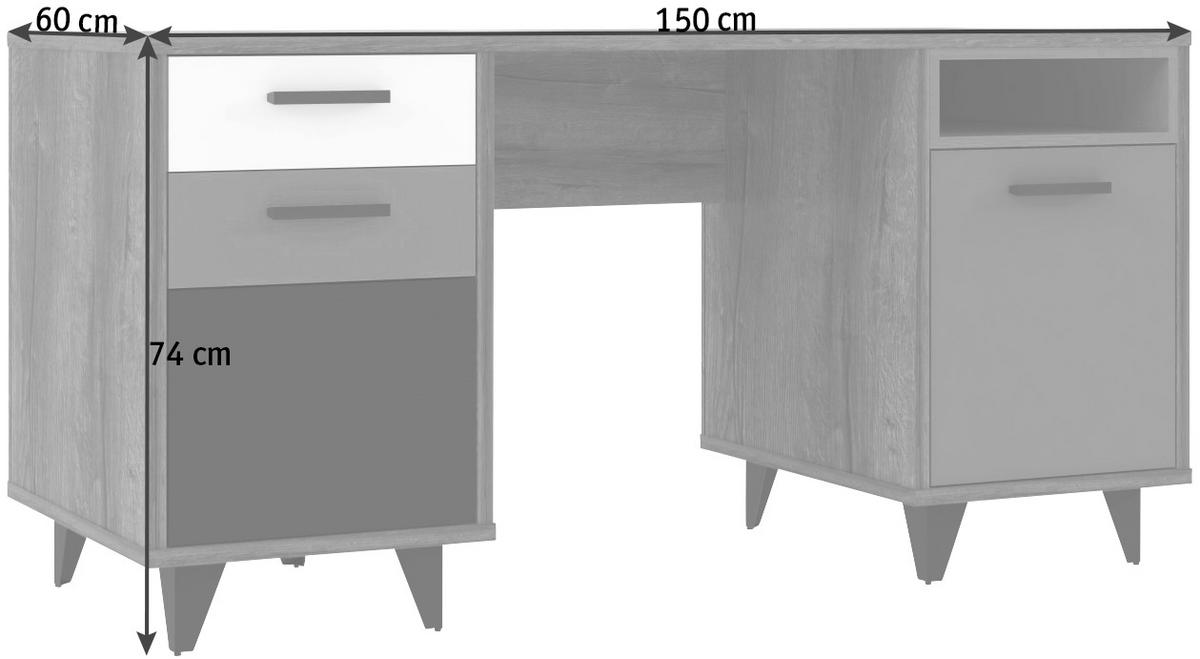 Pisalna Miza Raven, Večbarvno - črna/siva, Design, kovina/umetna masa (150/60/74cm) - Carryhome