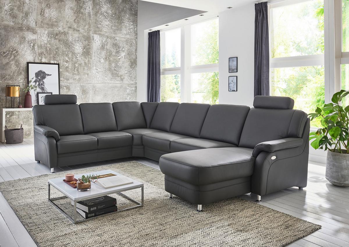 DUŻY NAROŻNIK TAULON - antracytowy/kolor aluminiowy, Konventionell, skóra/metal (239/329/165cm) - Beldomo Premium