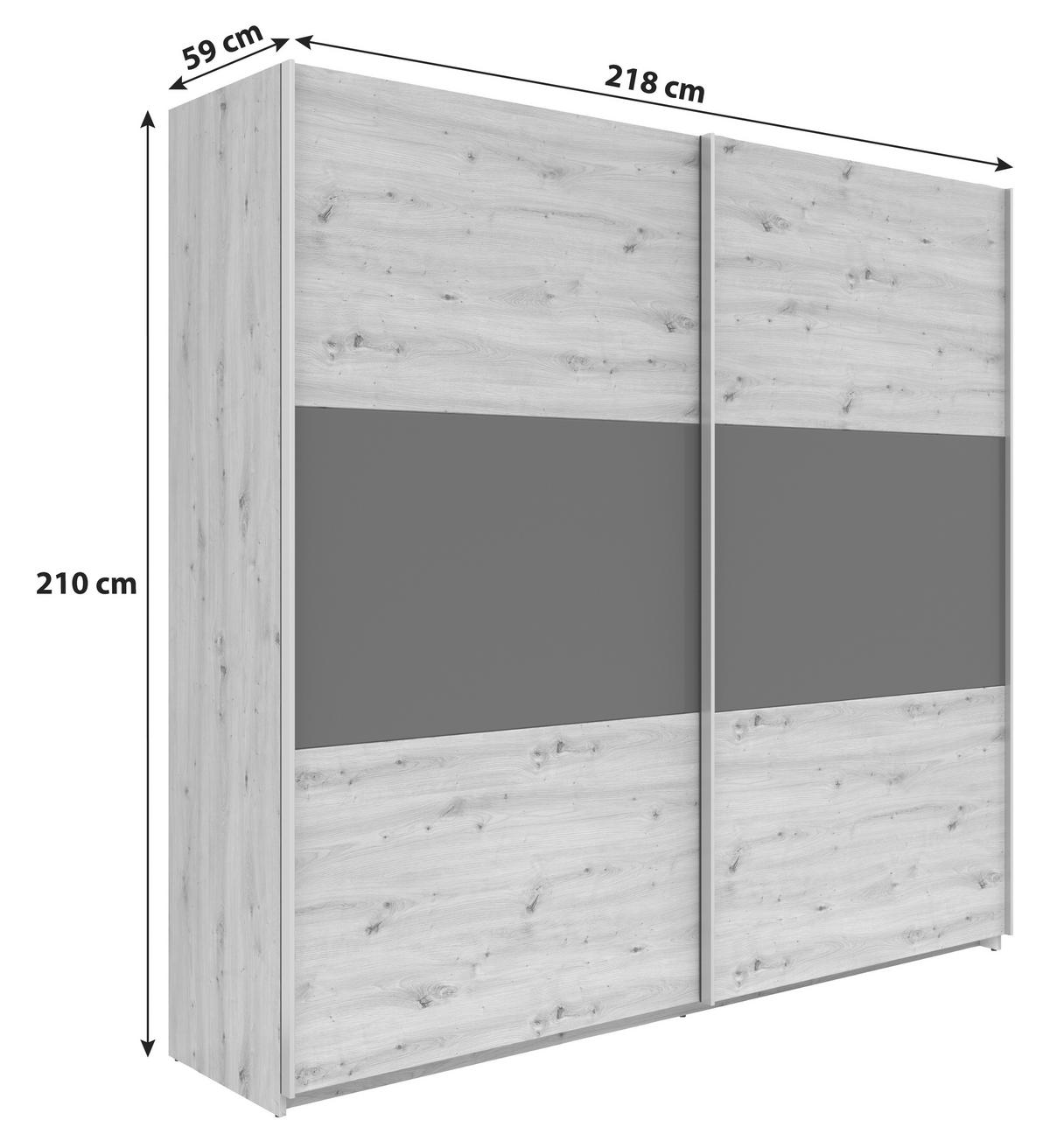 Omara Z Drsnimi Vrati Saturn, Hrast, Barva Grafita - srebrne barve/barve grafita, Konvencionalno, kovina/leseni material (218/210/59cm) - Mömax