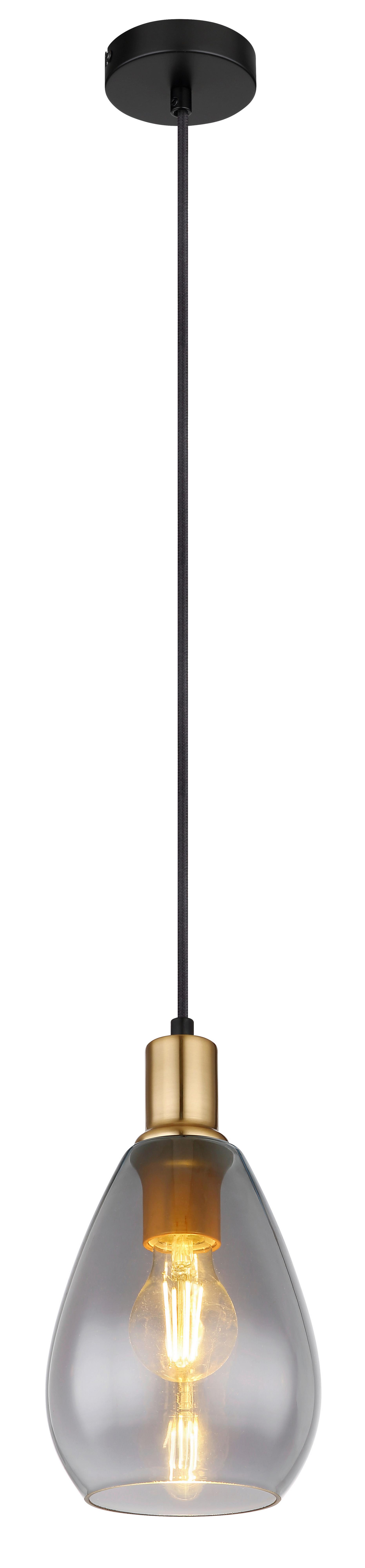 Hängeleuchte Fanni max. 40 Watt - Messingfarben/Schwarz, Design, Glas/Textil (15/120cm) - Globo