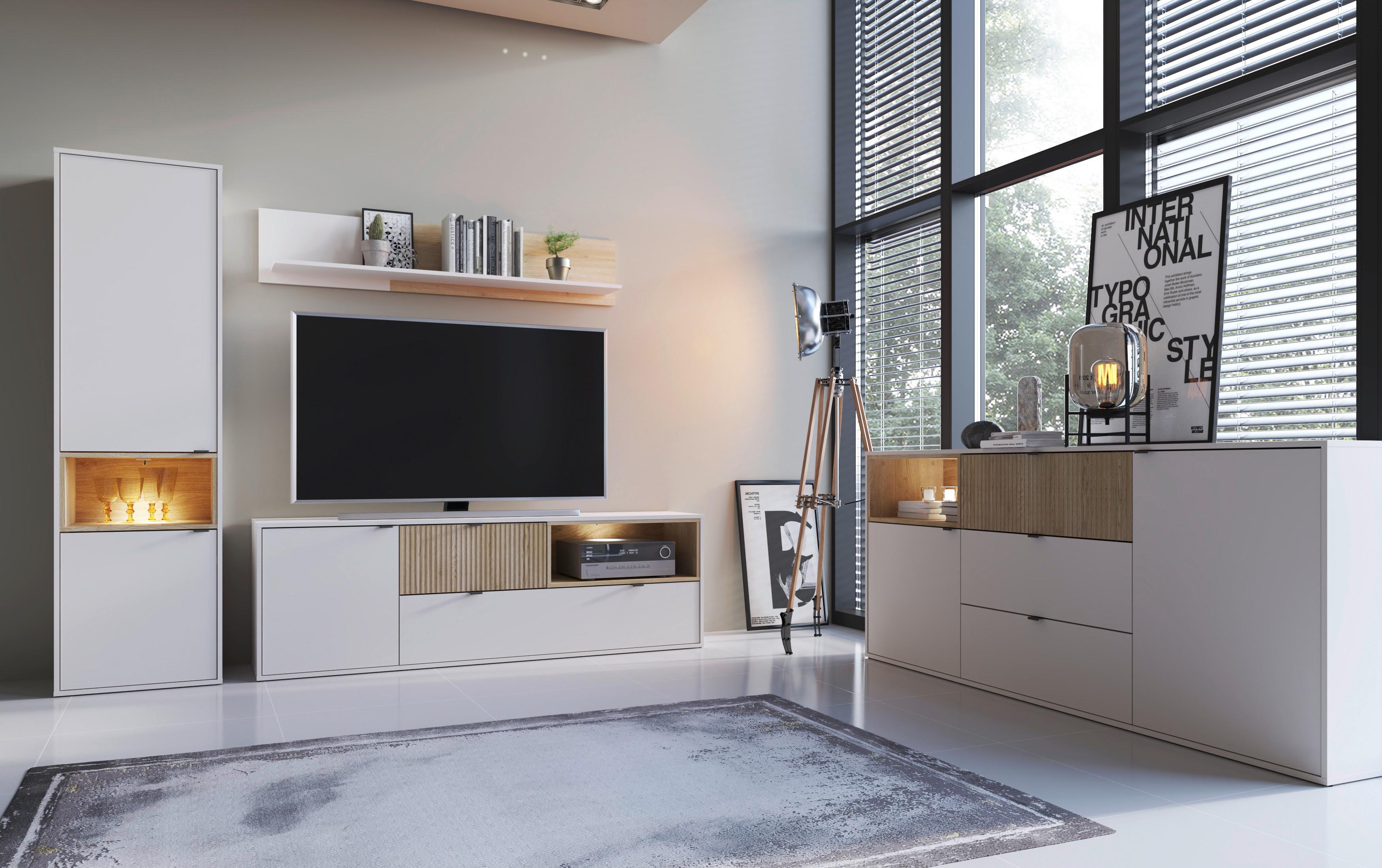 Comodă TV SAMM - bej/culoare lemn stejar, Trend, material pe bază de lemn (183,6/59/40cm) - Modern Living