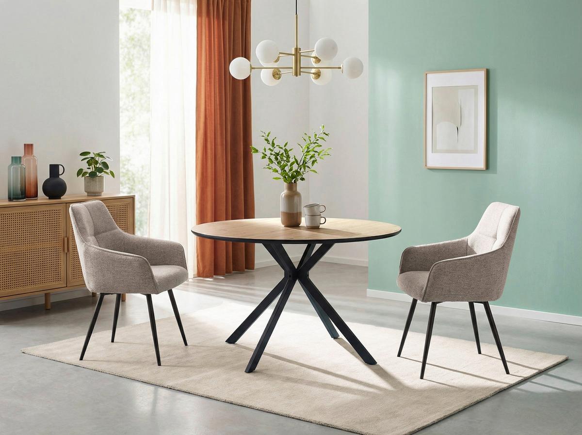 ARMLEHNSTUHL-SET VERONA I S 2ER-SET - Beige/Schwarz, MODERN, Textil/Metall (53/85/62cm) - MID.YOU