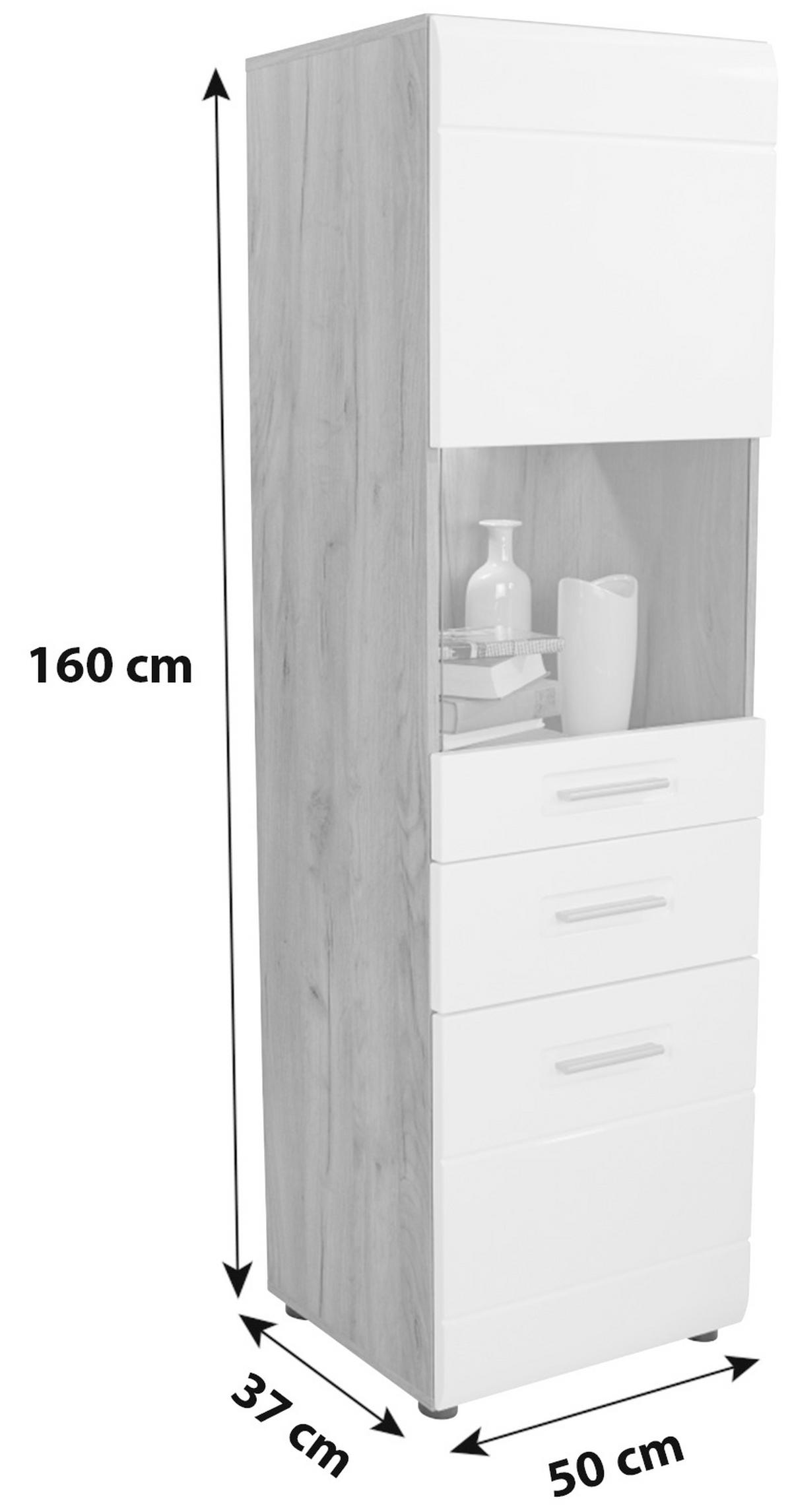 Vitrină Avensis New - alb/culoare lemn stejar, Konventionell, sticlă/material pe bază de lemn (50/160/37,1cm) - Premium Living
