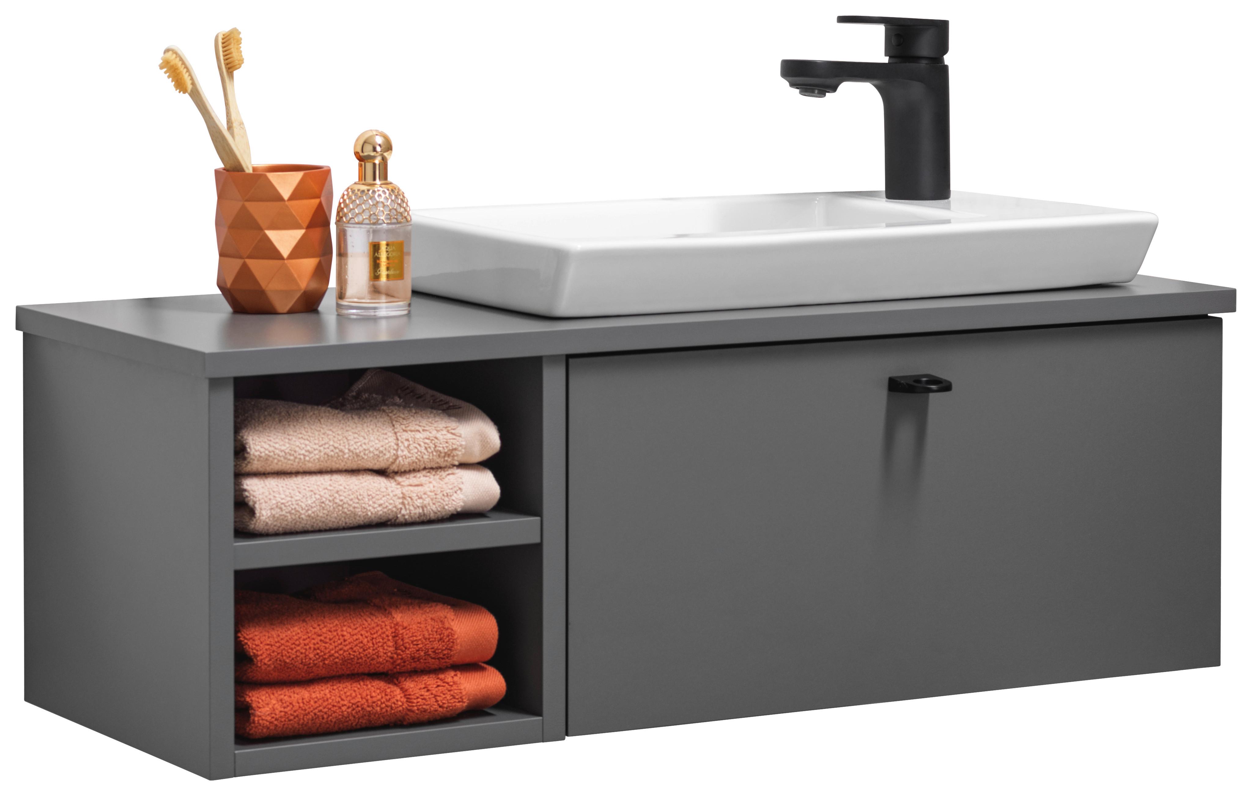 SZAFKA Z UMYWALKĄ NEILA TROLL - biały wysoki połysk/antracytowy, Konventionell, materiał drewnopochodny/metal (75cm) - Stylife