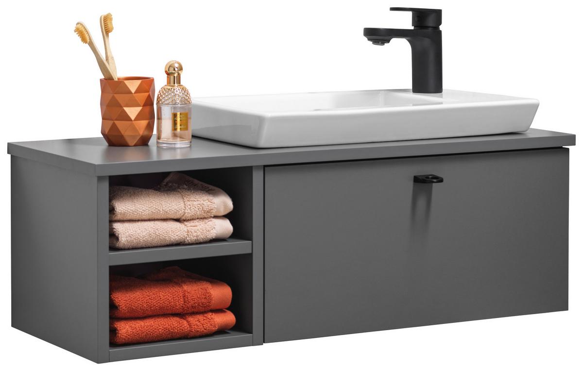 SZAFKA Z UMYWALKĄ NEILA TROLL - biały wysoki połysk/antracytowy, Konventionell, materiał drewnopochodny/metal (75cm) - Stylife