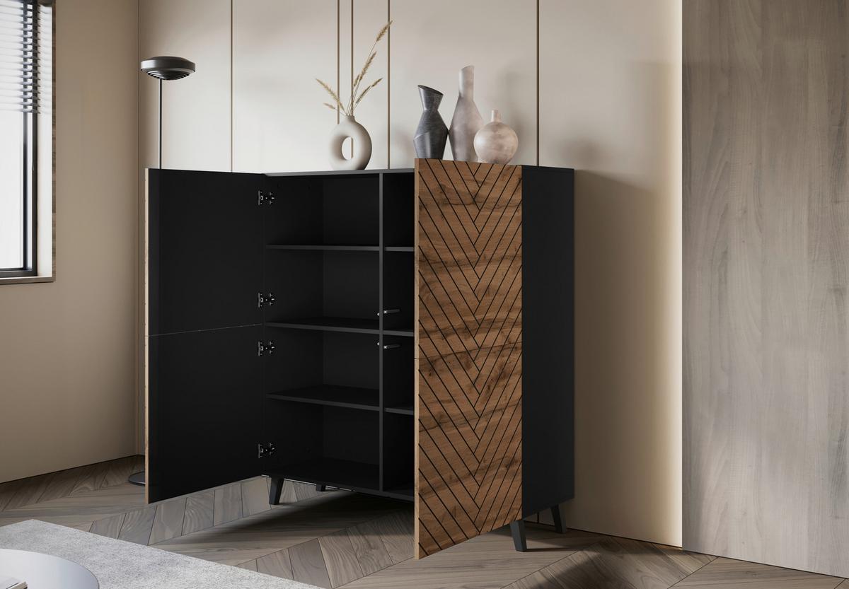 Visoka Komoda Phuket 120, Črna, Barva Hrasta - hrast wotan/črna, Trend, umetna masa/leseni material (120/130/39cm) - Livetastic