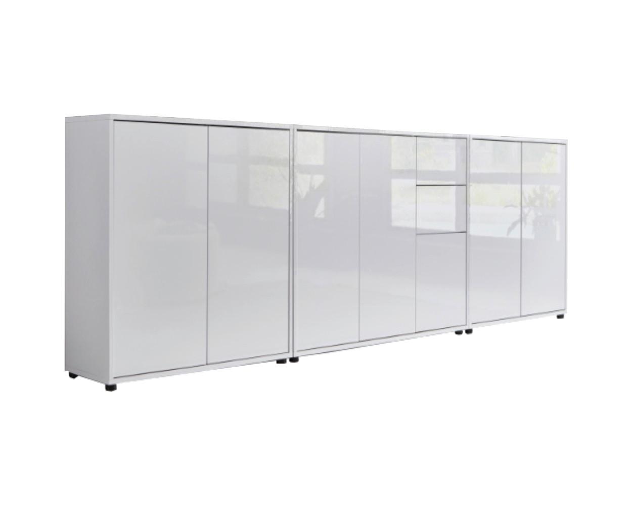 Sideboard Mailand Set 6 Weiß - Weiß Hochglanz/Schwarz, MODERN, Holzwerkstoff/Kunststoff (263,5/73/33cm) - MID.YOU