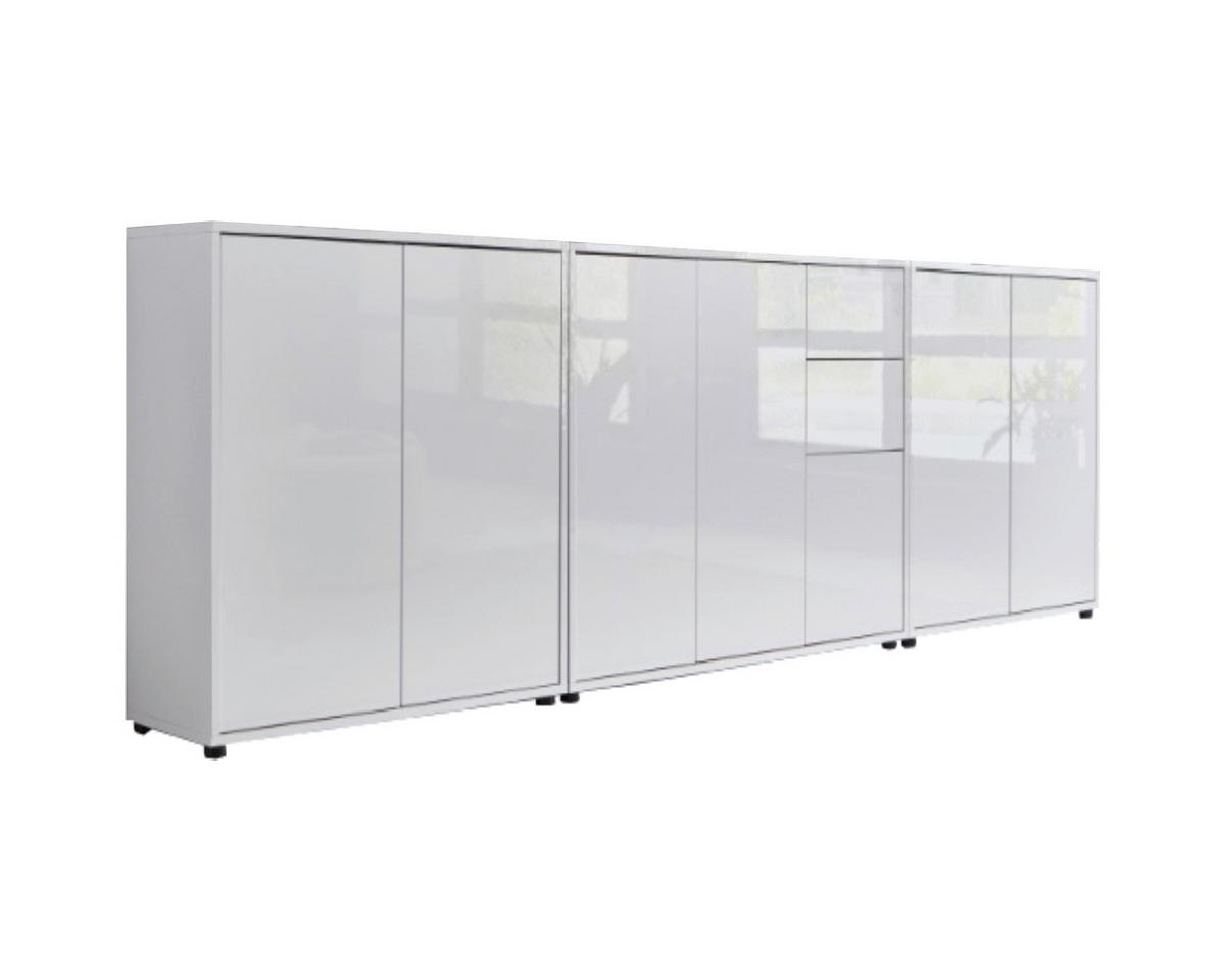 Sideboard Mailand Set 6 Weiß - Weiß Hochglanz/Schwarz, MODERN, Holzwerkstoff/Kunststoff (263,5/73/33cm) - MID.YOU