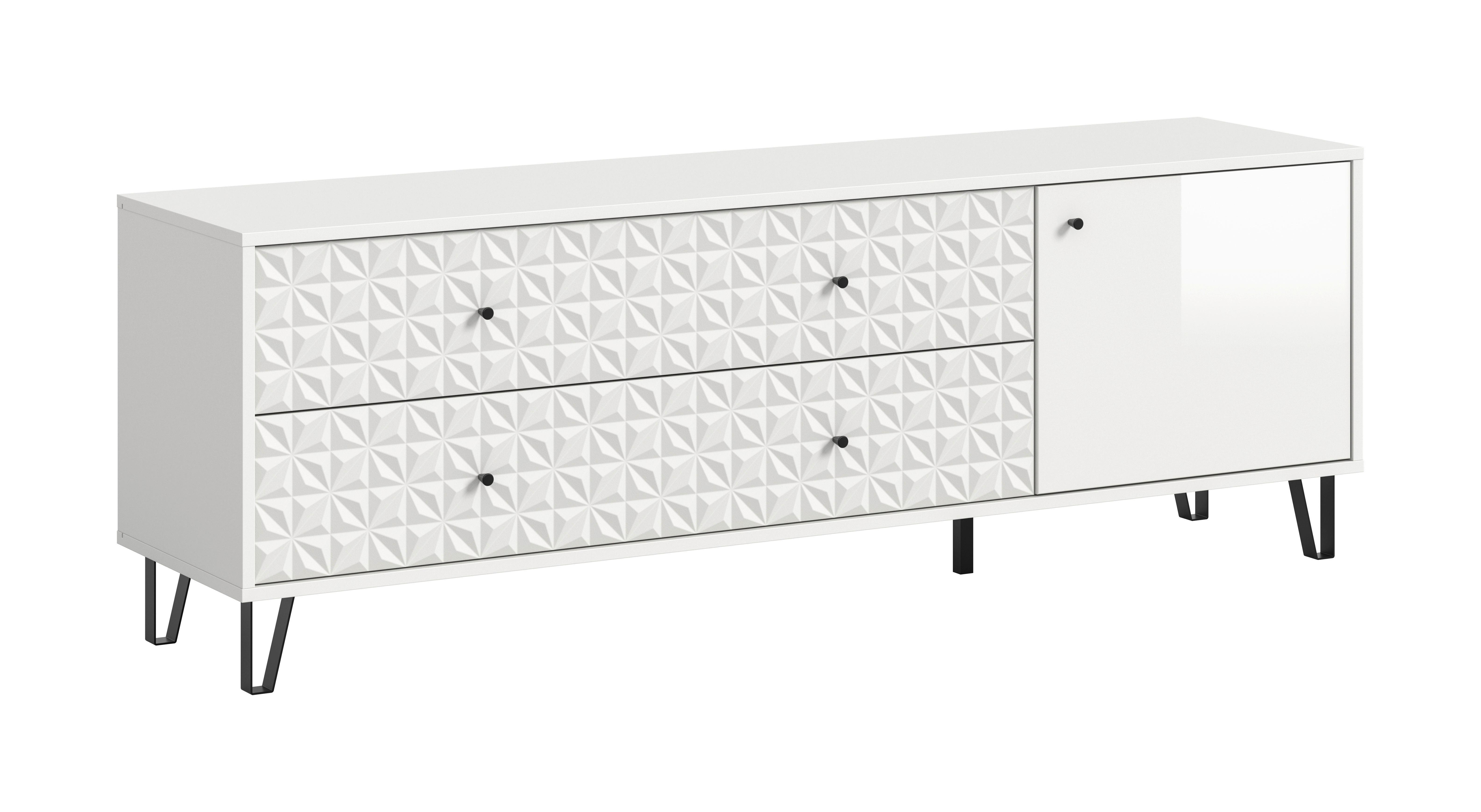 Lowboard Prisma Weiß hochglanz - Weiß Hochglanz/Schwarz, Design, Holzwerkstoff/Kunststoff (164/56/40cm) - Livetastic