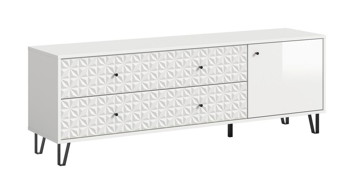 Lowboard Prisma Weiß hochglanz - Weiß Hochglanz/Schwarz, Design, Holzwerkstoff/Kunststoff (164/56/40cm) - Livetastic