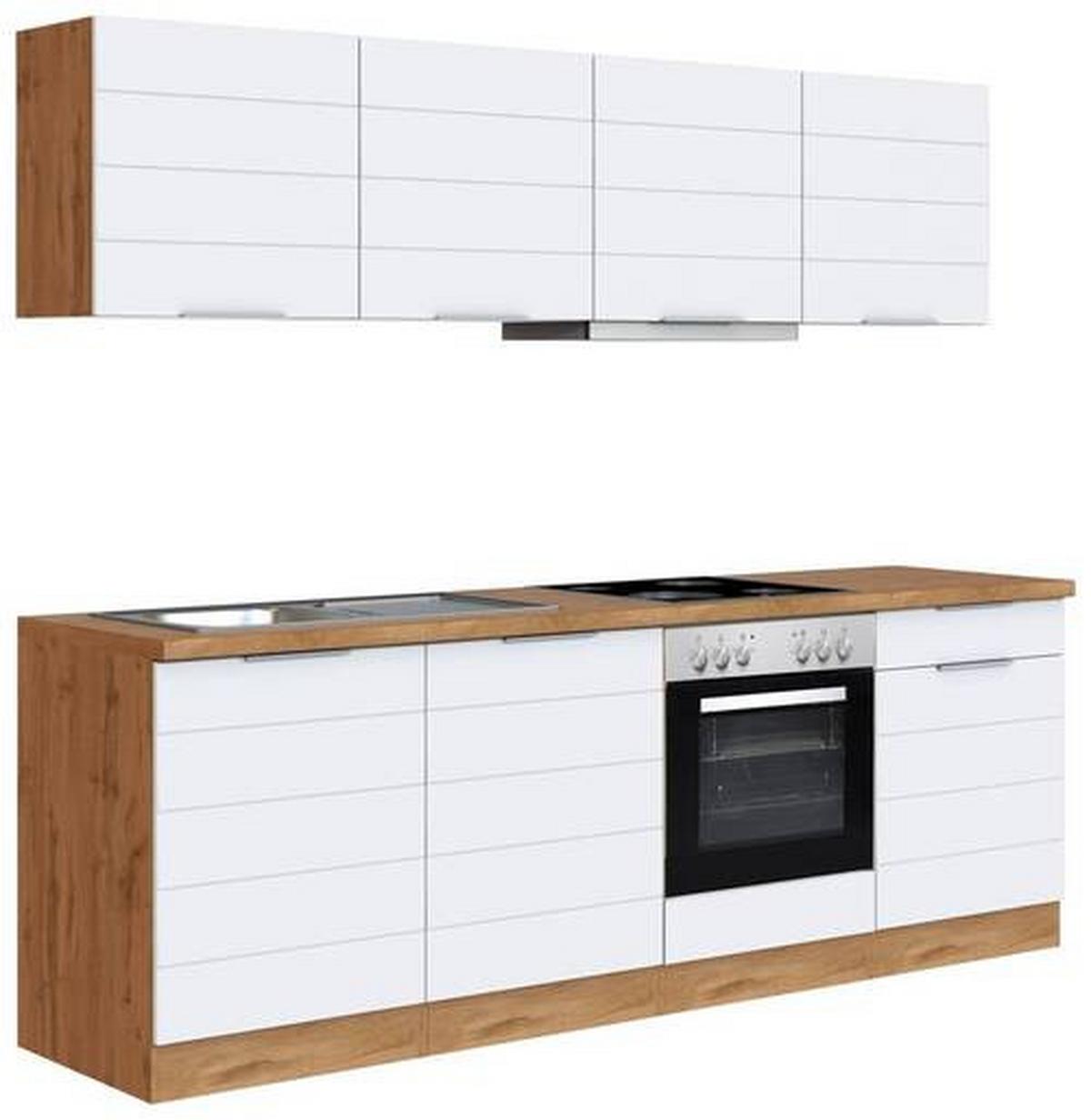 Küchenblock Florenz mit Geräten ca. 240 cm Weiß/Eiche - Eiche Wotan/Weiß, Design, Holzwerkstoff/Metall (240cm) - Held
