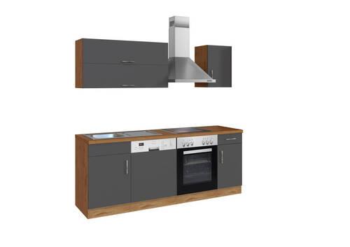 Küchenblock Sorrento mit Geräten ca. 210 cm Anthrazit - Chromfarben/Anthrazit, MODERN, Holzwerkstoff/Metall (210cm) - Held