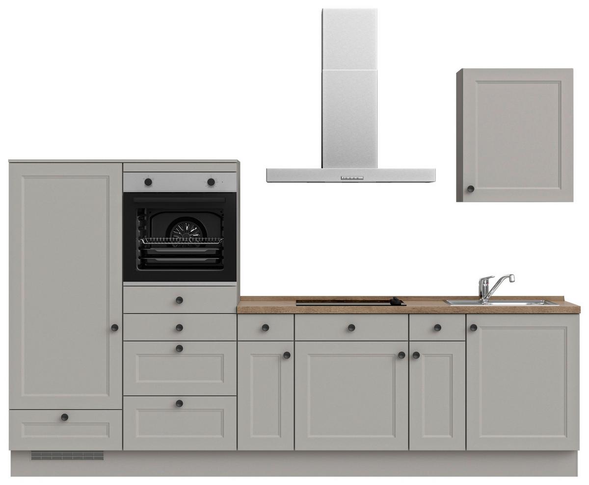 Küchenblock Cascada Low m. Geräten Grau - Eiche dunkel/Schwarz, MODERN, Holzwerkstoff/Metall (300cm) - Nobilia