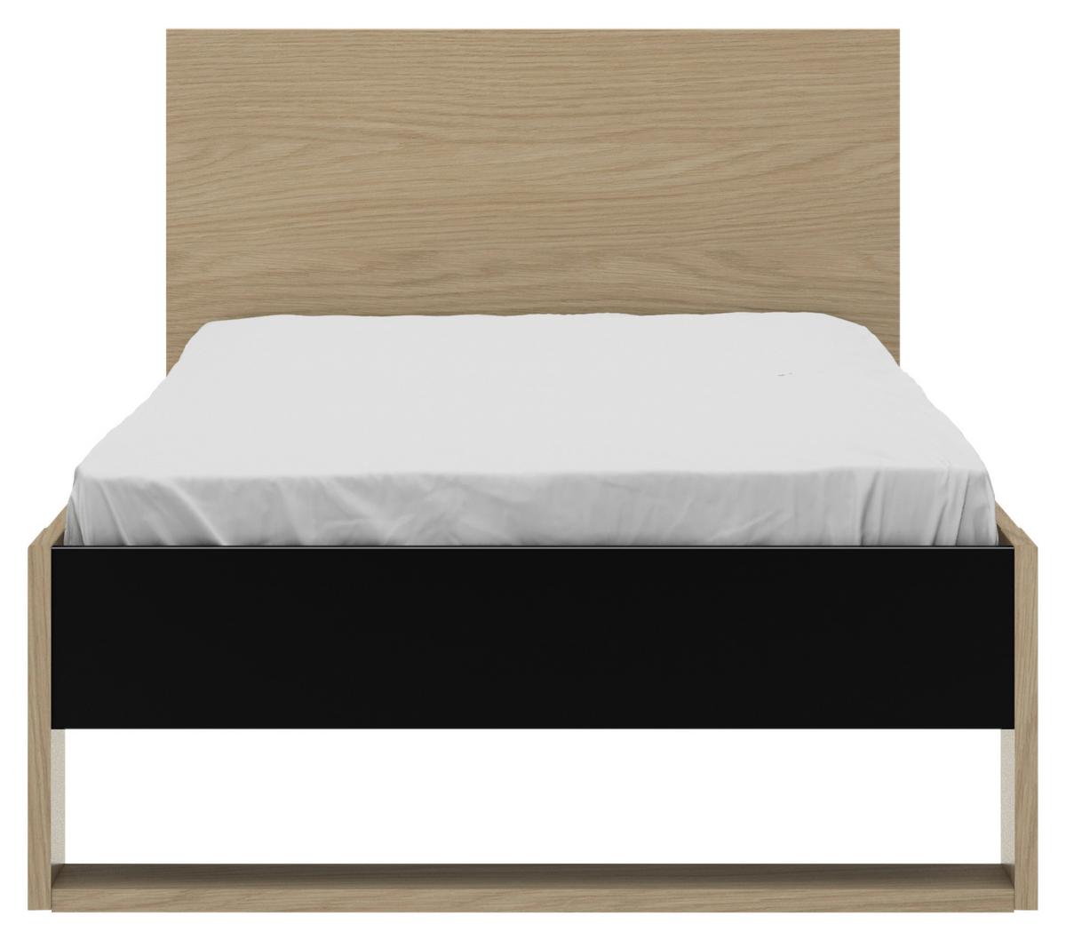 Postelja Nael, Barva Hrasta, Črna, 90x200 - črna/barve hrasta, Basics, leseni material (90/200cm)