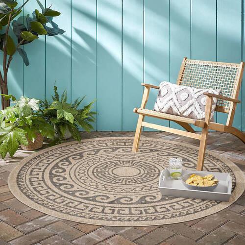 Outdoorteppich Comilla Beige/Schwarz Ø ca. 200cm - Schwarz, Basics, Textil (200/200cm) - Novel
