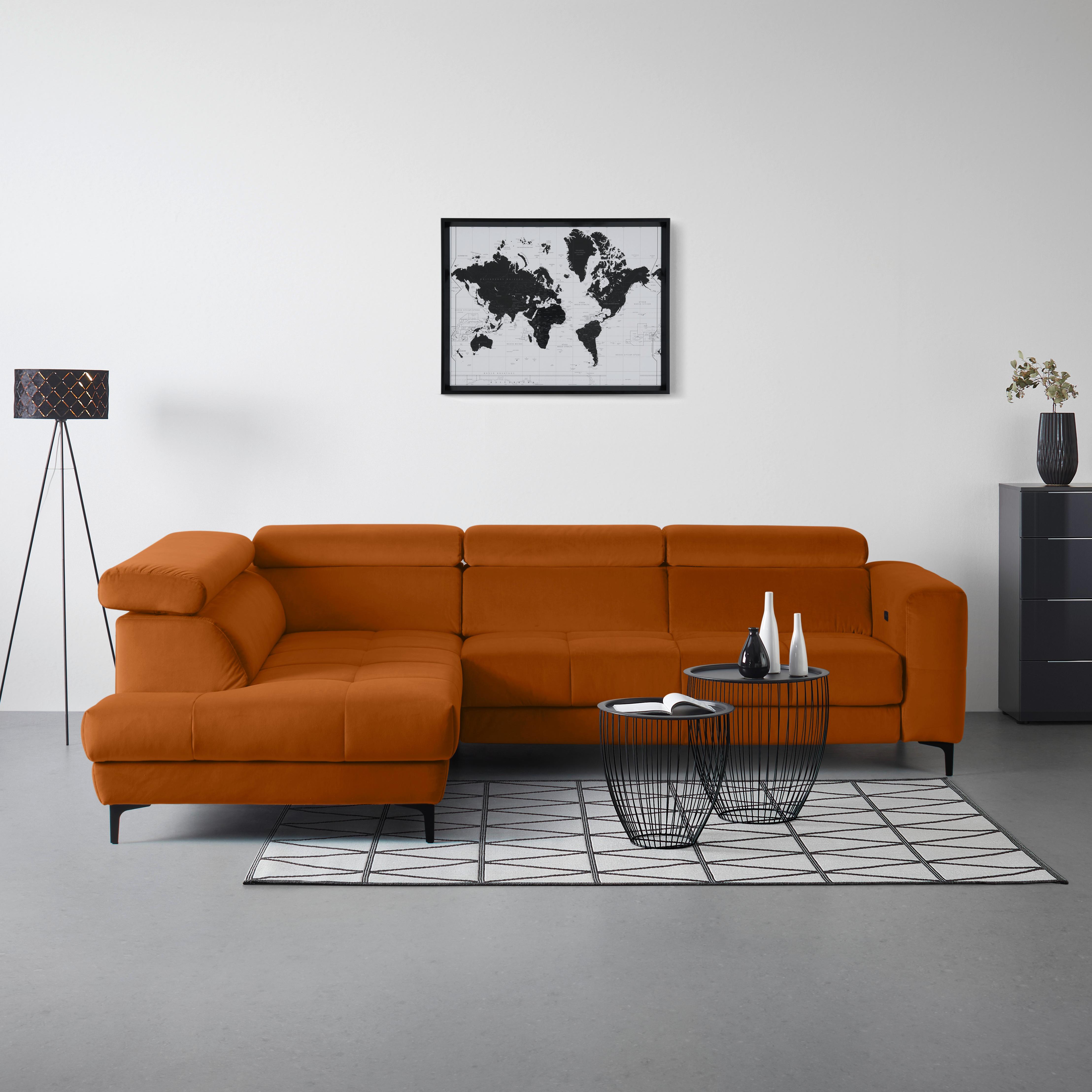 Ecksofa Emma links Orange - Schwarz/Orange, MODERN, Textil (210/301cm) - Premium Living