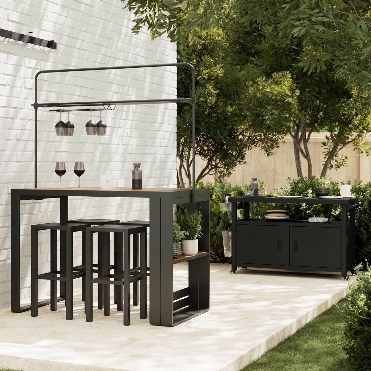 Gartenset Nelli Schwarz, 5-teilig - Anthrazit/Walnussfarben, MODERN, Kunststoff/Metall (80/157/209cm) - Mömax