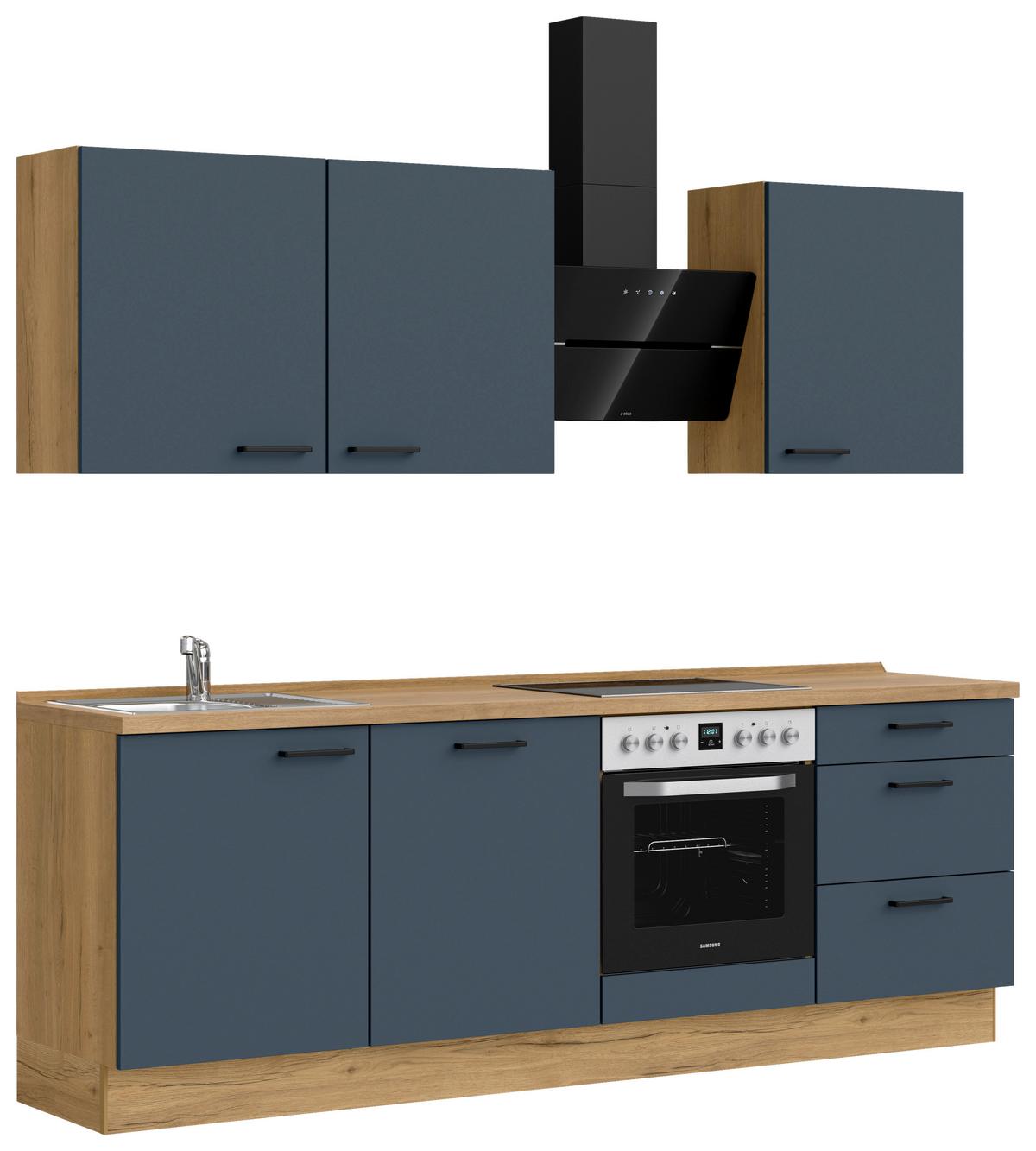 Küchenblock Easytouch High m. Geräten Dunkelblau - Eichefarben/Schwarz, MODERN, Holzwerkstoff/Metall (240cm) - Nobilia