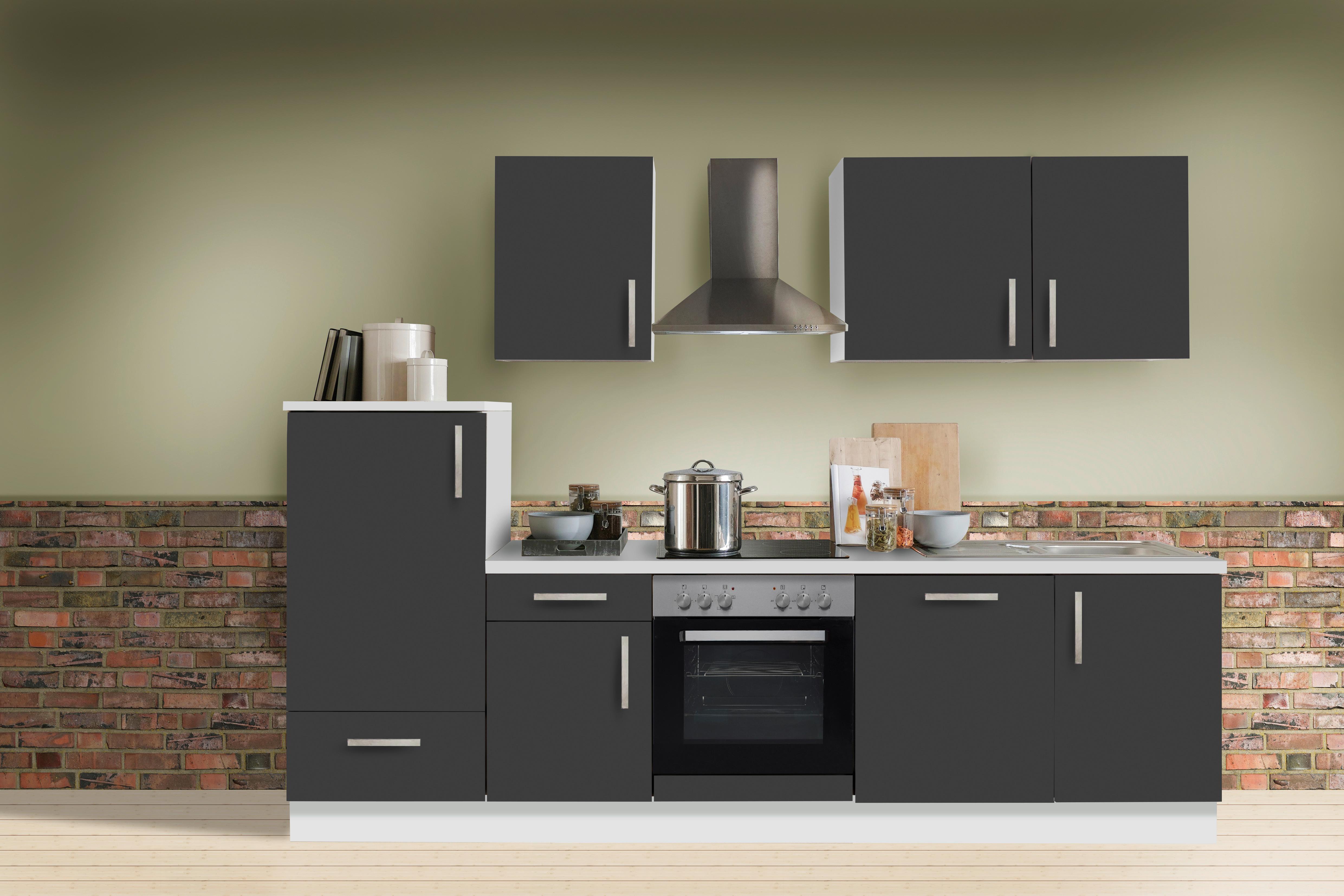 Küchenblock White-Premium Grau/Weiß B: ca. 280cm - Schieferfarben/Silberfarben, KONVENTIONELL, Holzwerkstoff/Metall (280cm) - Menke