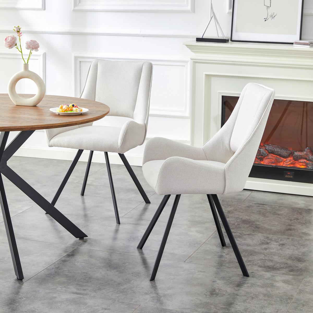 STUHL-SET HELEN - Creme/Schwarz, Modern, Textil/Metall (56/91/63cm) - MID.YOU